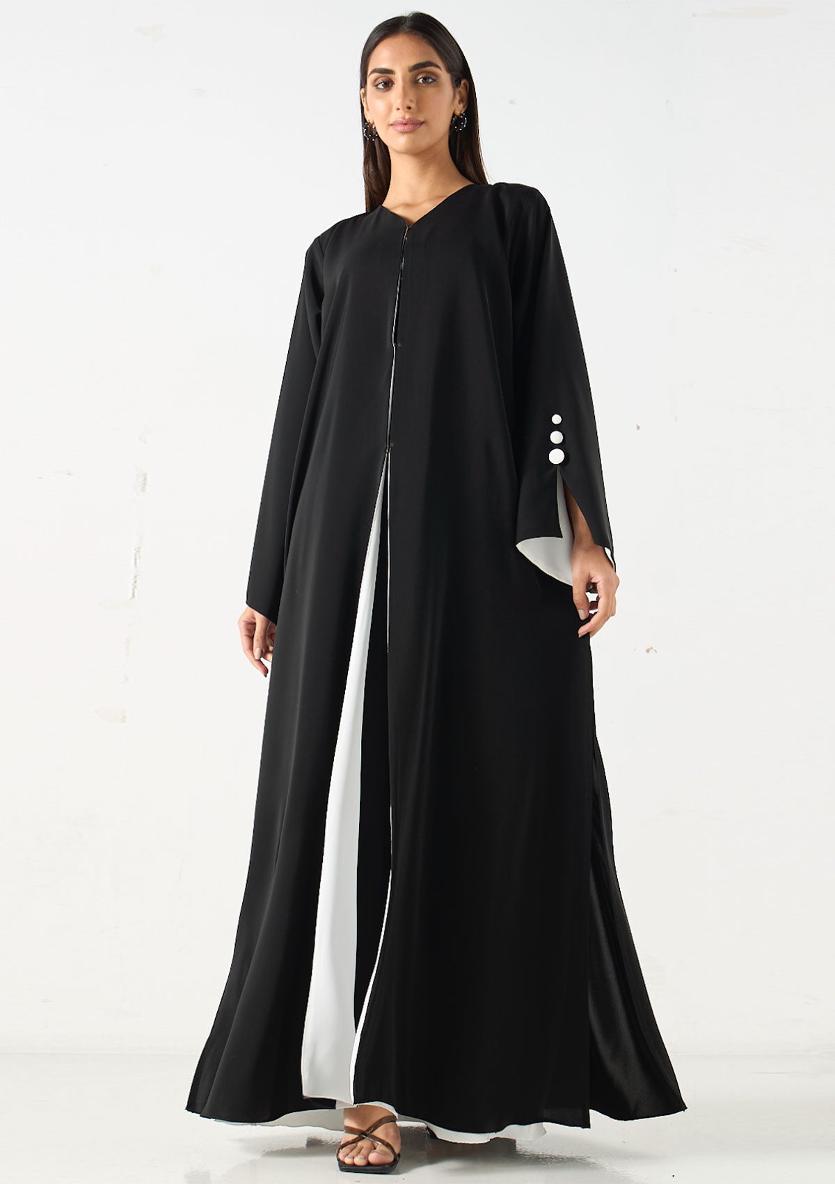 Solid V-neck Abaya with Hijab