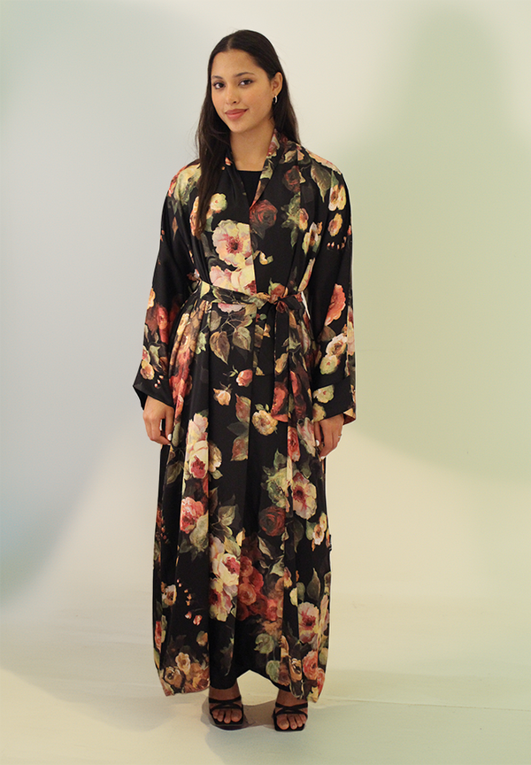 Black Floral Summer Design Abaya - Nita Fabric