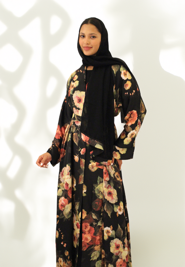 Black Floral Summer Design Abaya - Nita Fabric