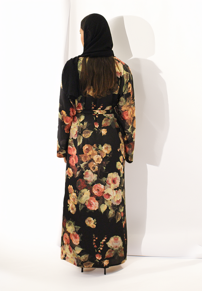 Black Floral Summer Design Abaya - Nita Fabric