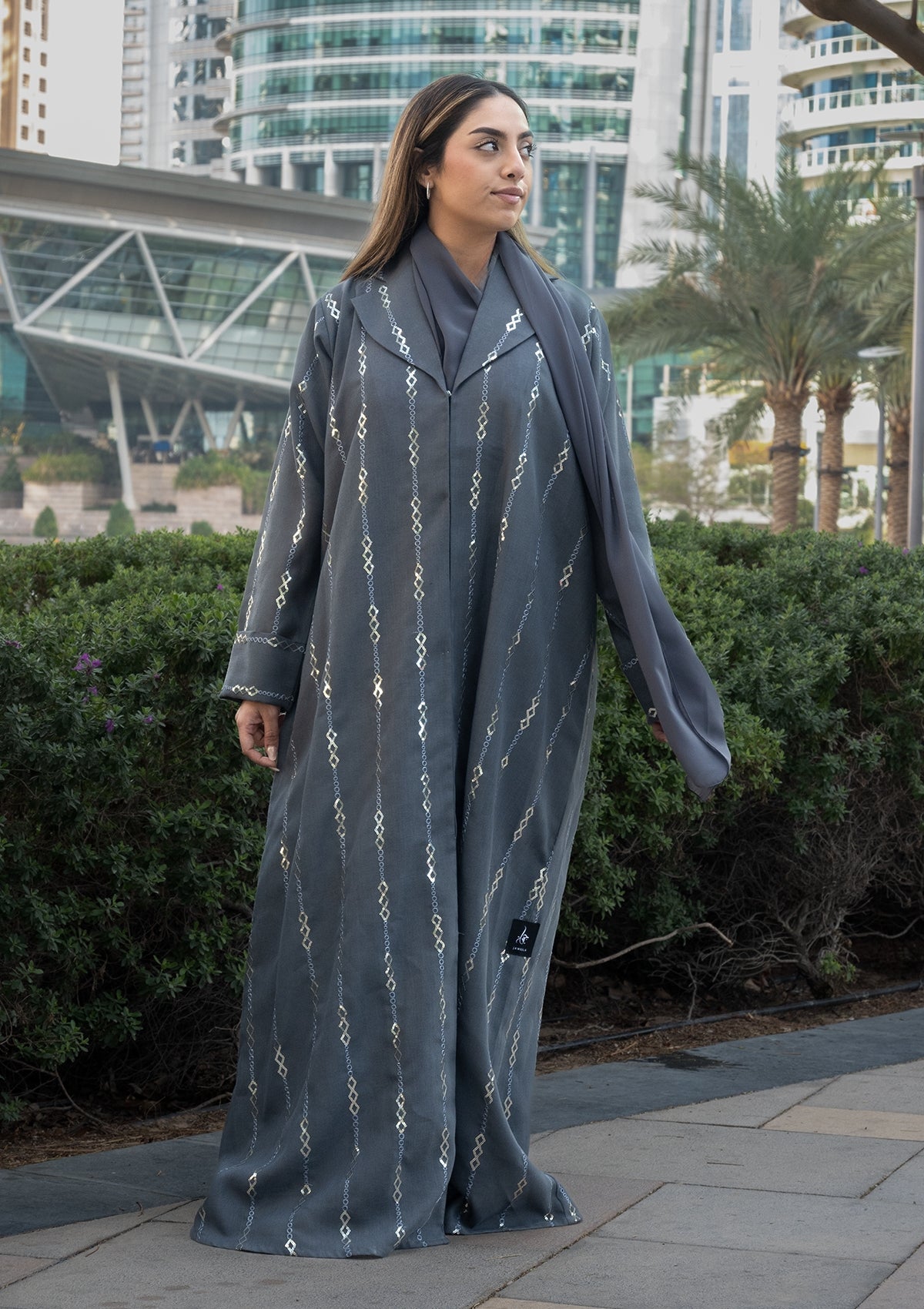 Grey Jacket Abaya with Embellishment