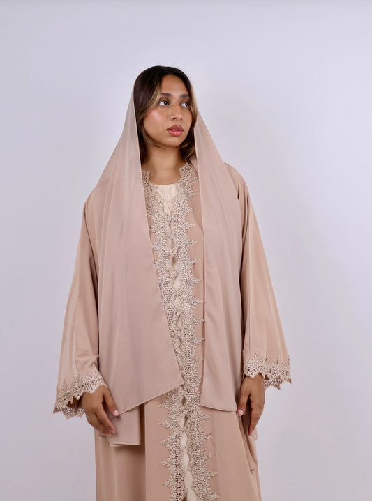 Desert Sand Lace-Detail Abaya