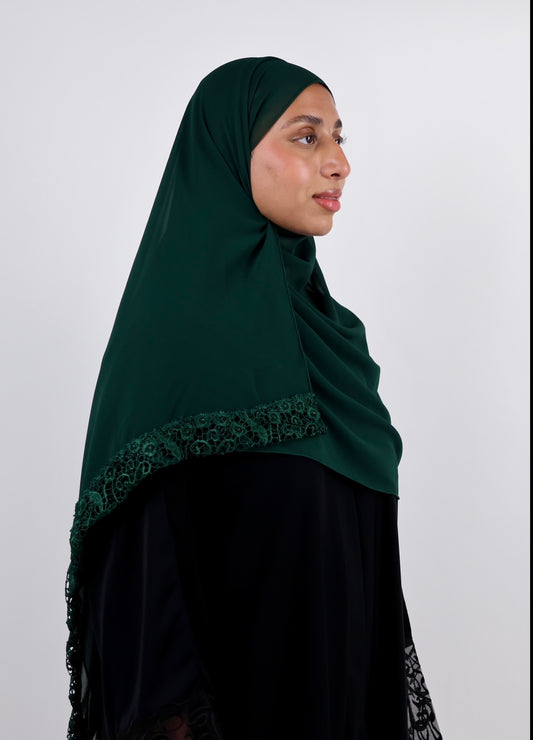 Jameela Embroidered Floral Lace Georgette Scarf - Pack of 2 (Dark Green & Taupe Grey)