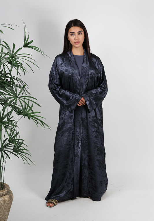 Luxurious Crushed Velvet Abaya - Deep Charcoal Elegance