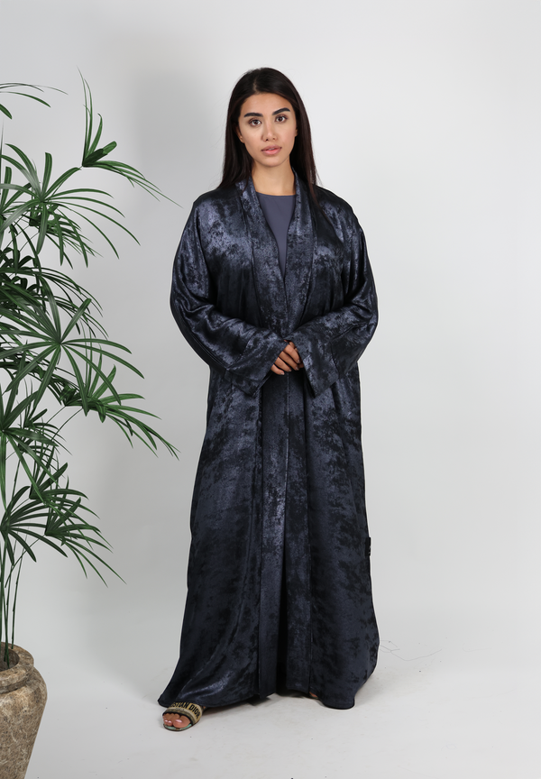 Luxurious Crushed Velvet Abaya - Deep Charcoal Elegance