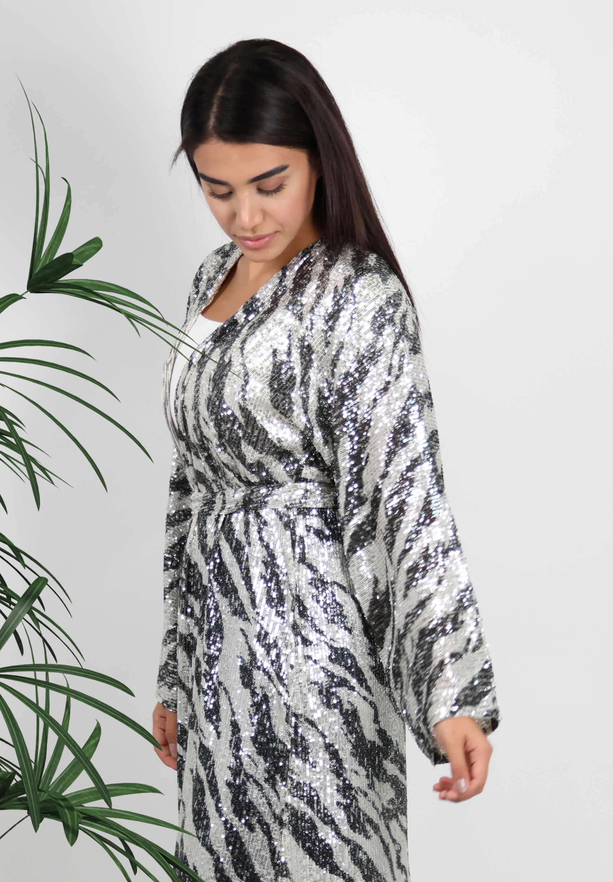 Dazzling Zebra Sequin Abaya - Ultimate Glamour Statement