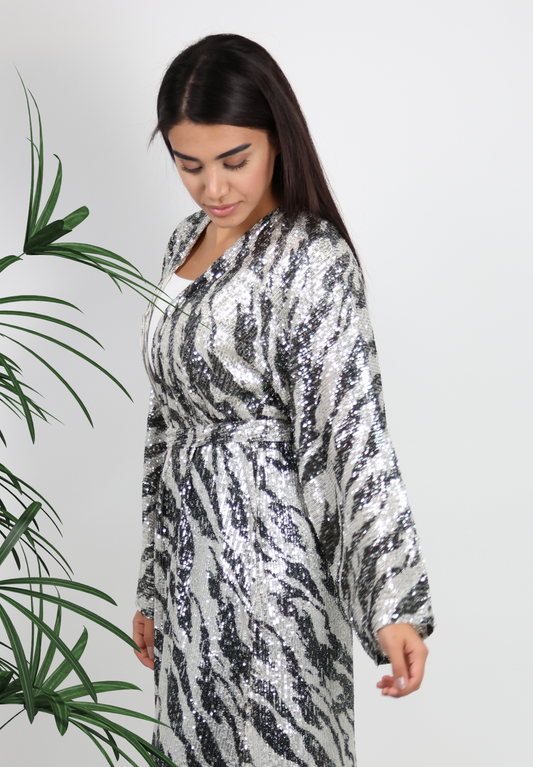 Dazzling Zebra Sequin Abaya - Ultimate Glamour Statement