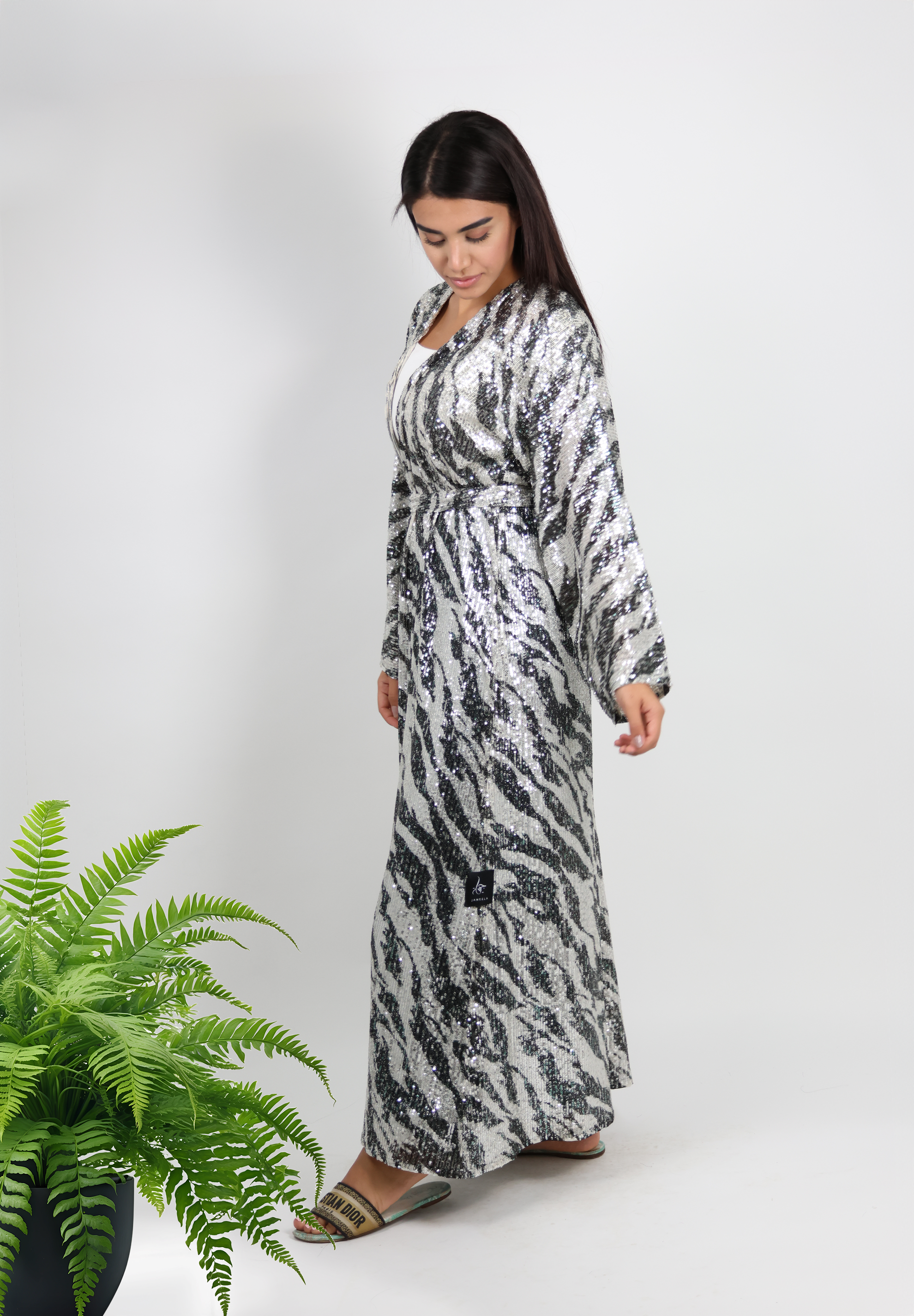 Dazzling Zebra Sequin Abaya - Ultimate Glamour Statement
