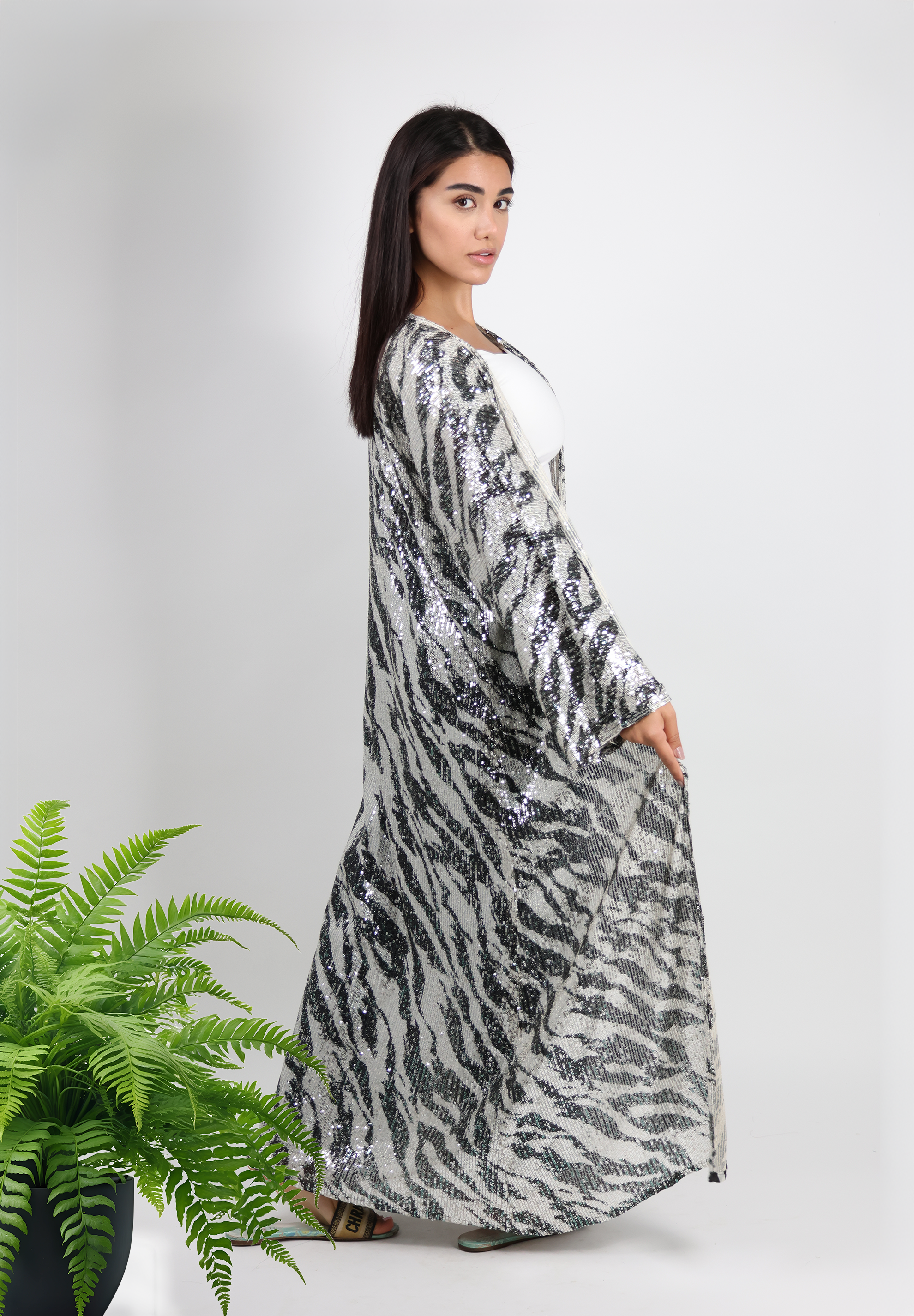 Dazzling Zebra Sequin Abaya - Ultimate Glamour Statement