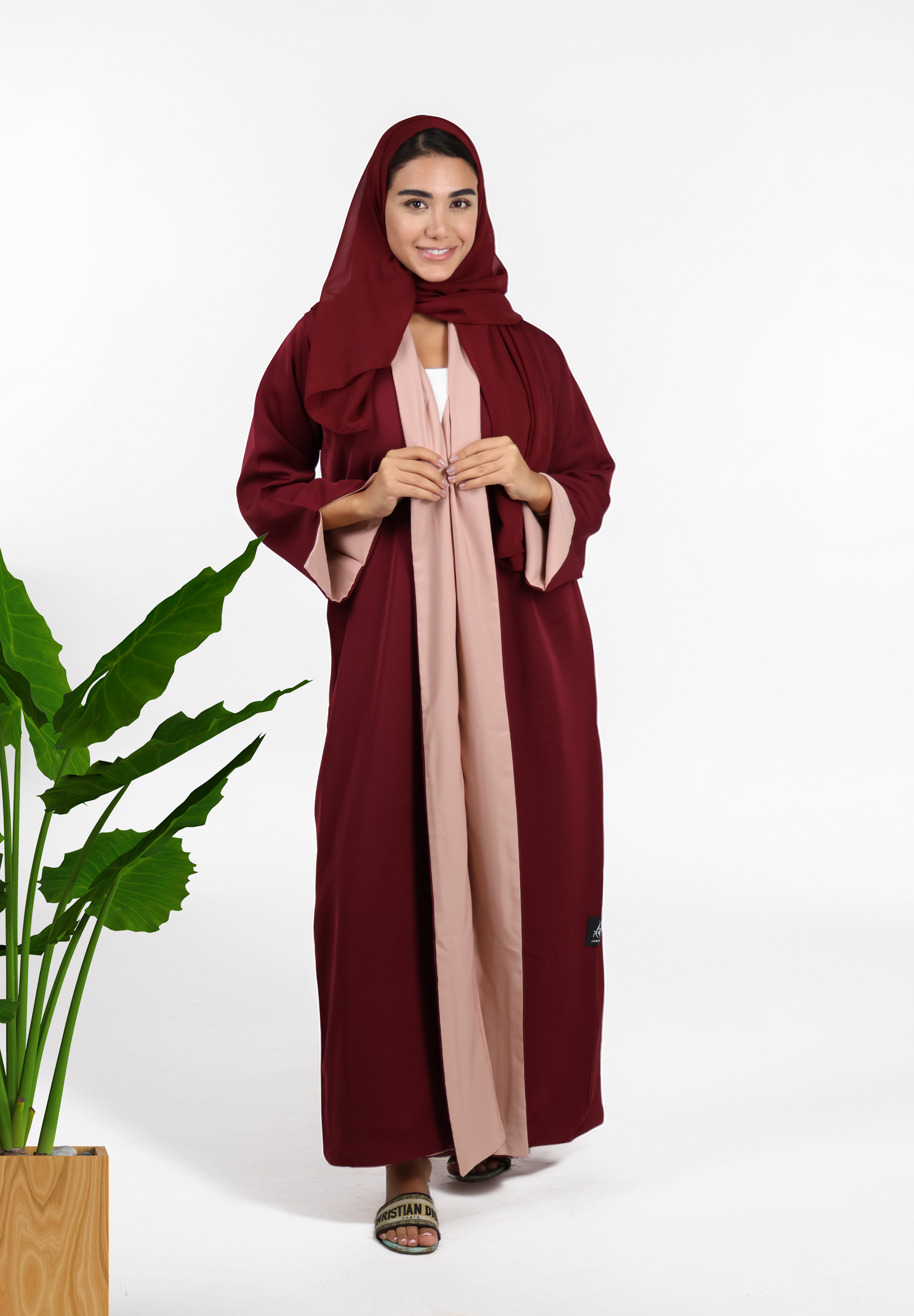 2-in-1 Women's Two Colour Reversible Abaya - Maroon and Cream