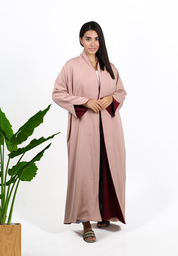 2-in-1 Women's Two Colour Reversible Abaya - Maroon and Cream