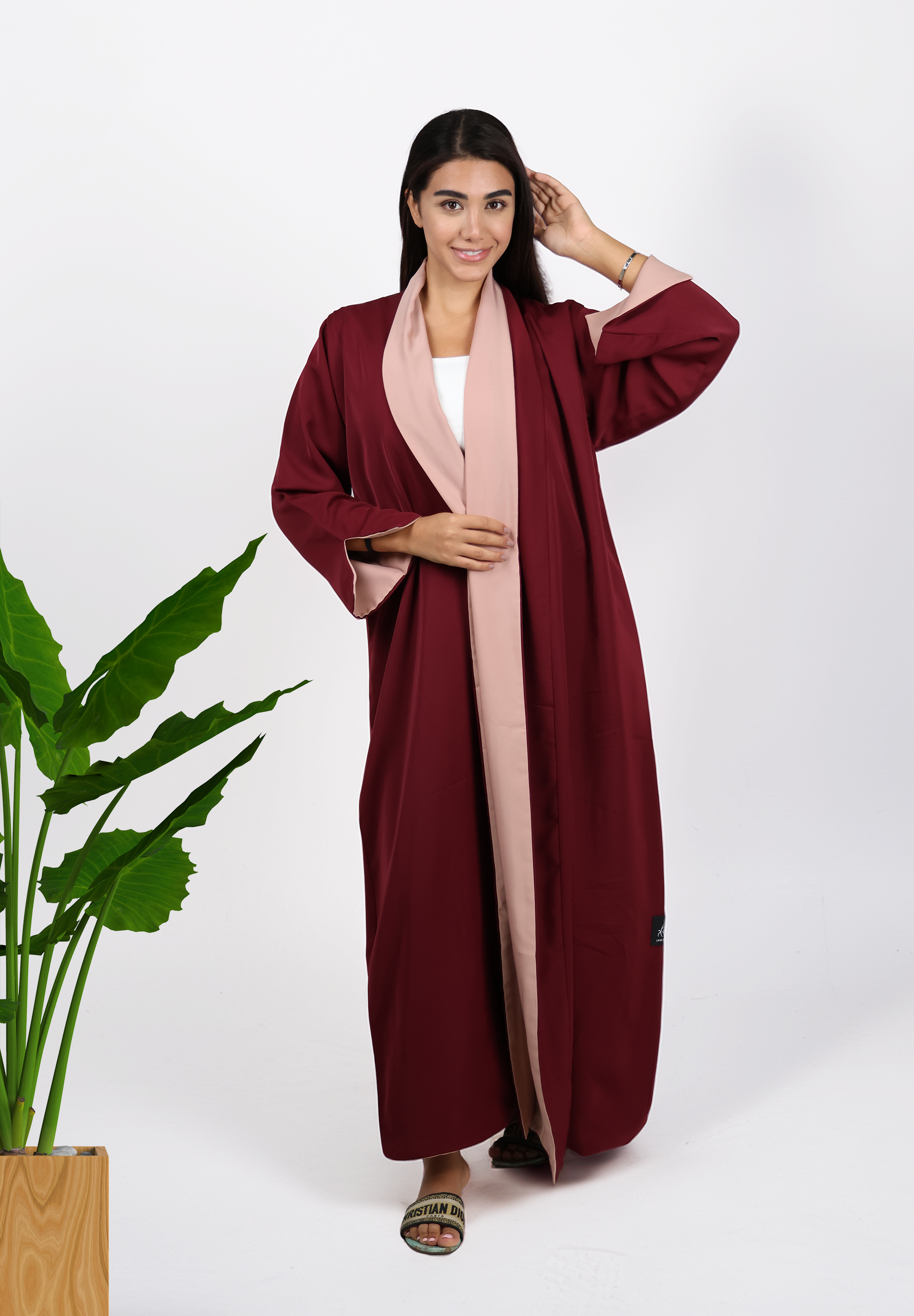 2-in-1 Women's Two Colour Reversible Abaya - Maroon and Cream