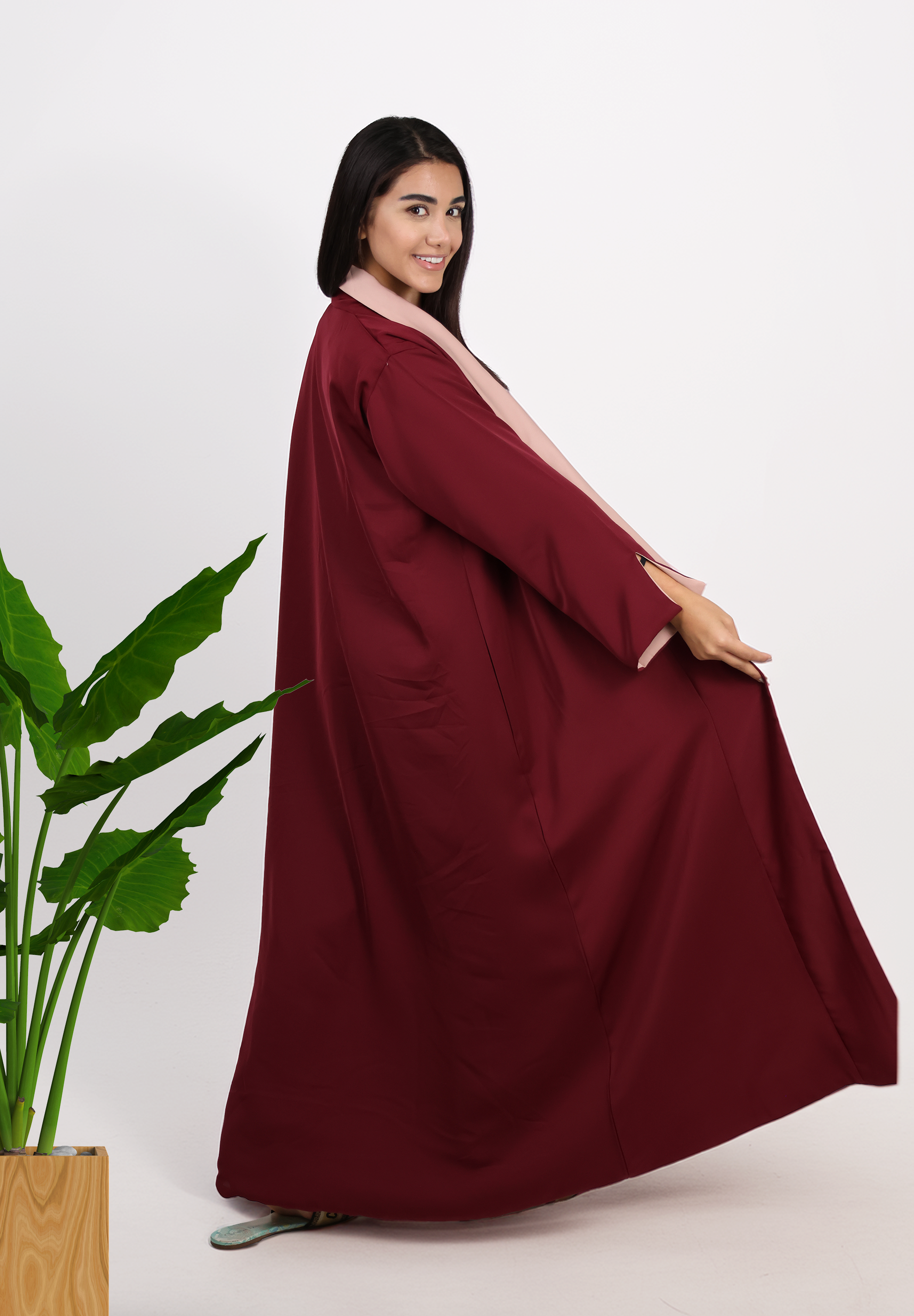 2-in-1 Women's Two Colour Reversible Abaya - Maroon and Cream