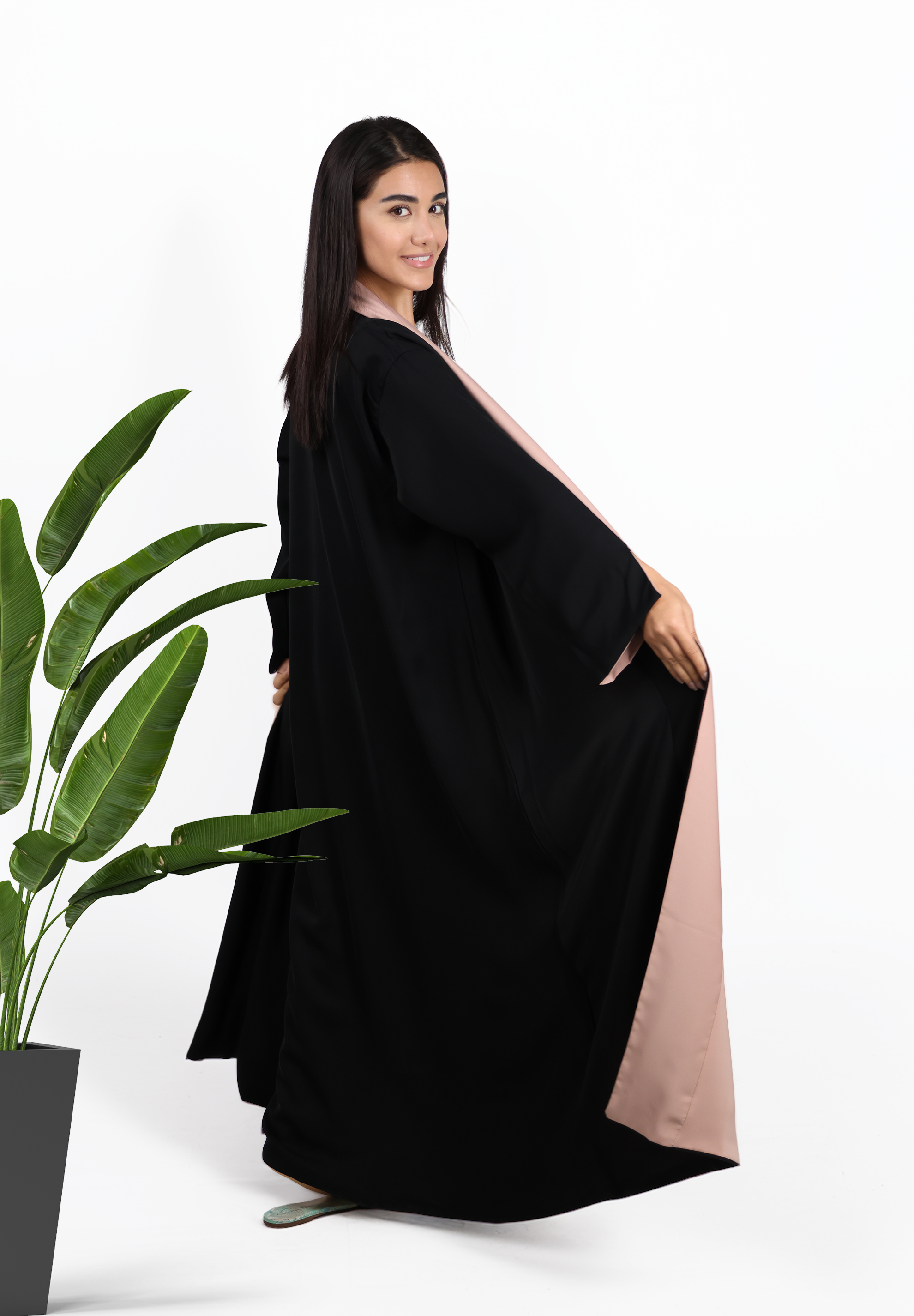 2-in-1 Women's Two Colour Reversible Abaya - Cream and Black