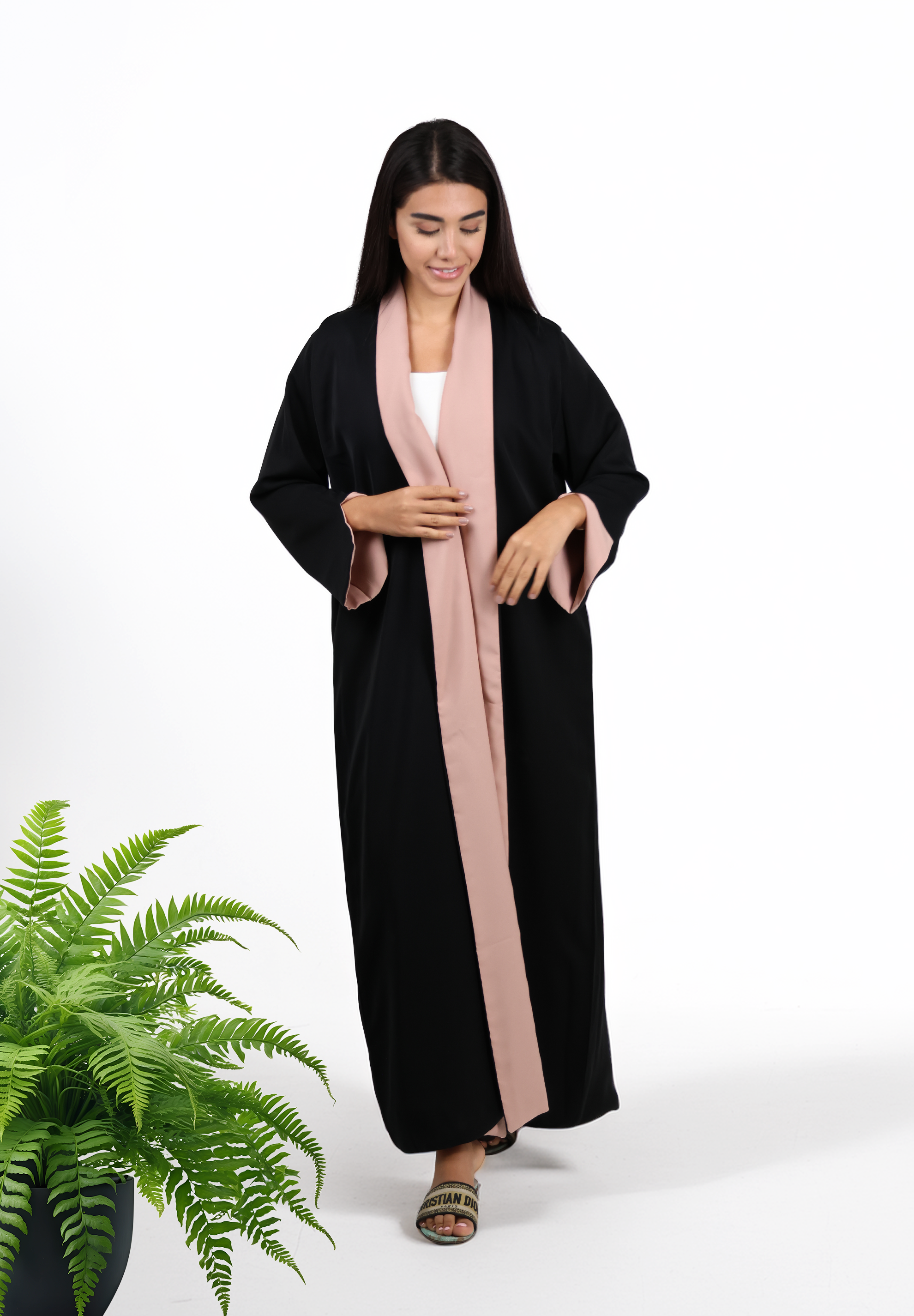 2-in-1 Women's Two Colour Reversible Abaya - Cream and Black
