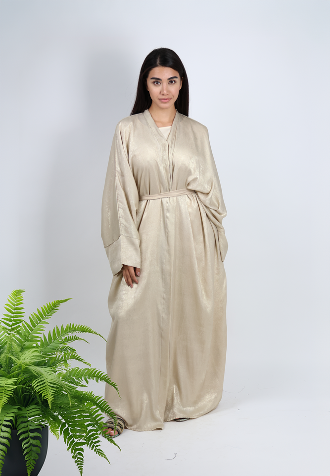 Radiant Shimmer Abaya - Champagne Gold with Belt