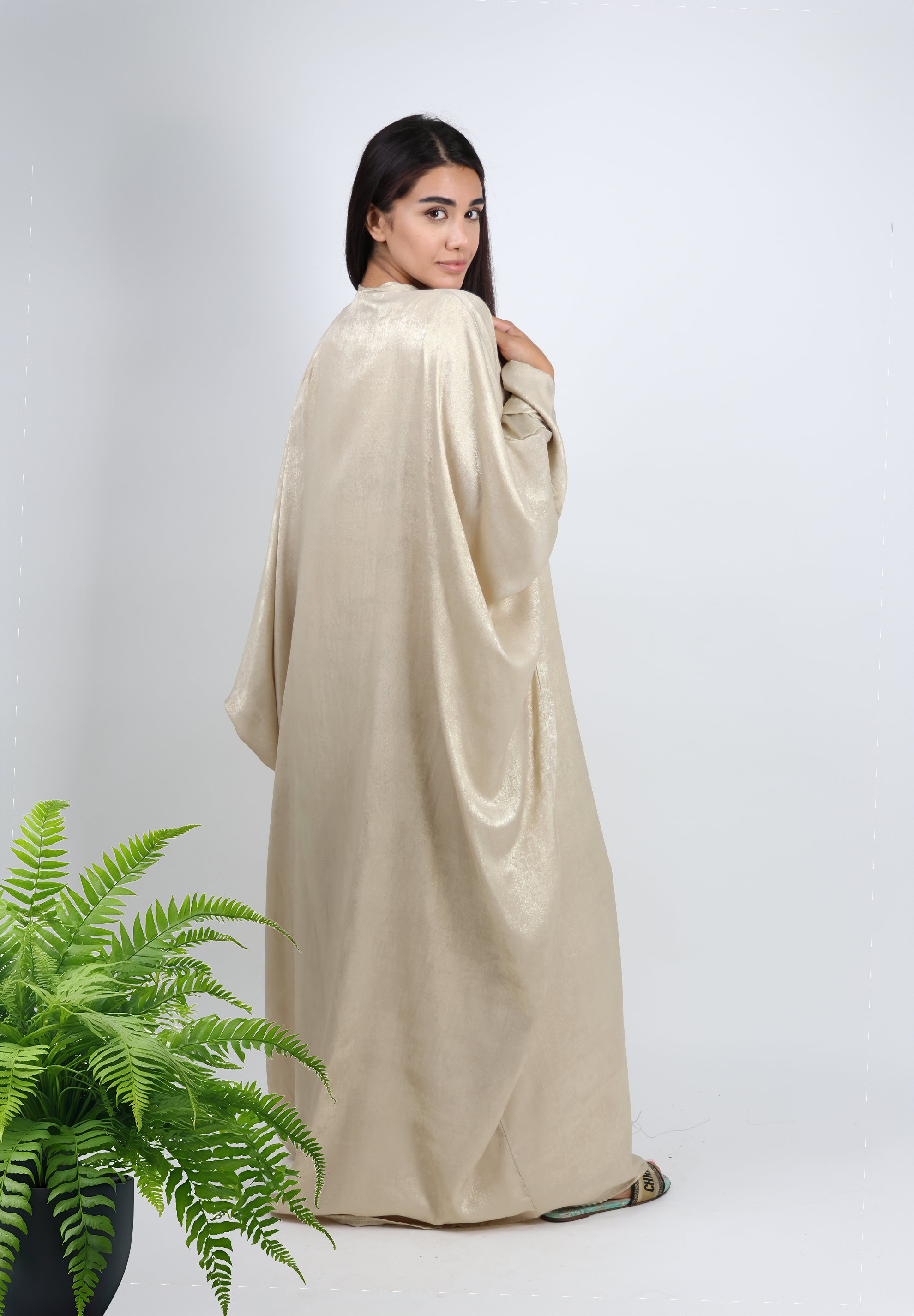 Radiant Shimmer Abaya - Champagne Gold with Belt