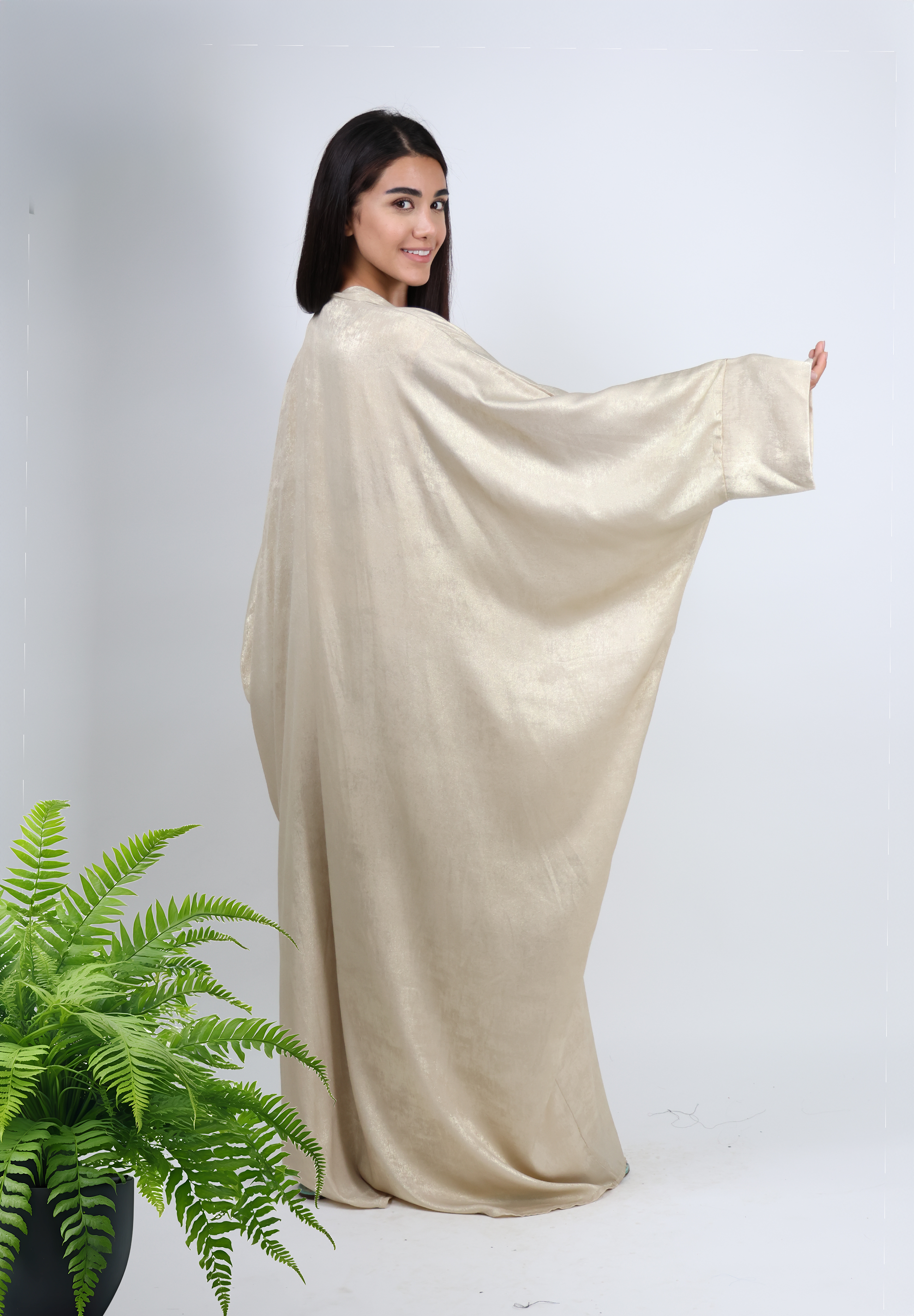 Radiant Shimmer Abaya - Champagne Gold with Belt
