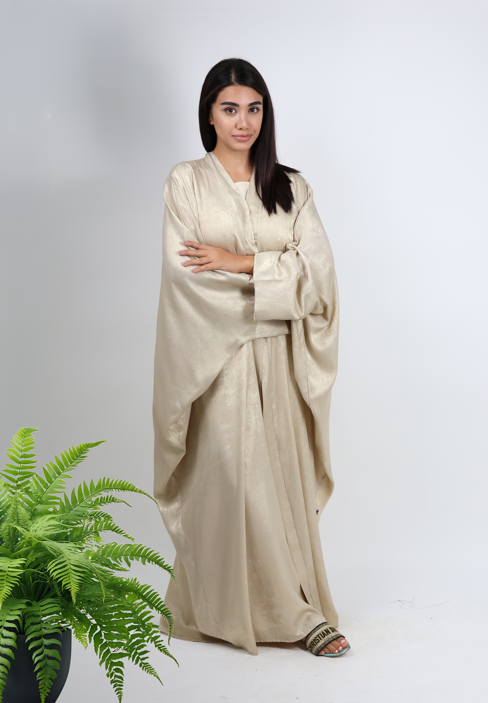 Radiant Shimmer Abaya - Champagne Gold with Belt