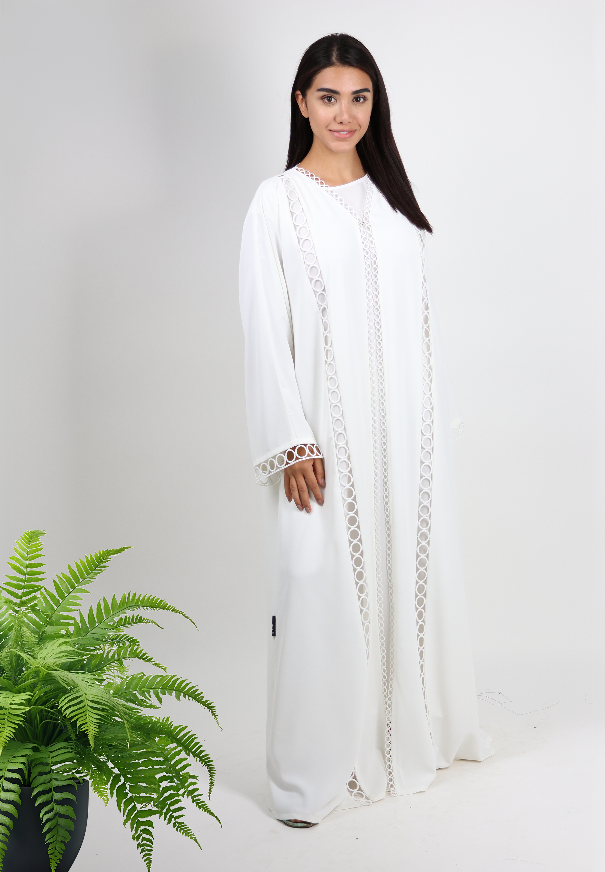 Pristine White Abaya with Contemporary Cut-Out Details