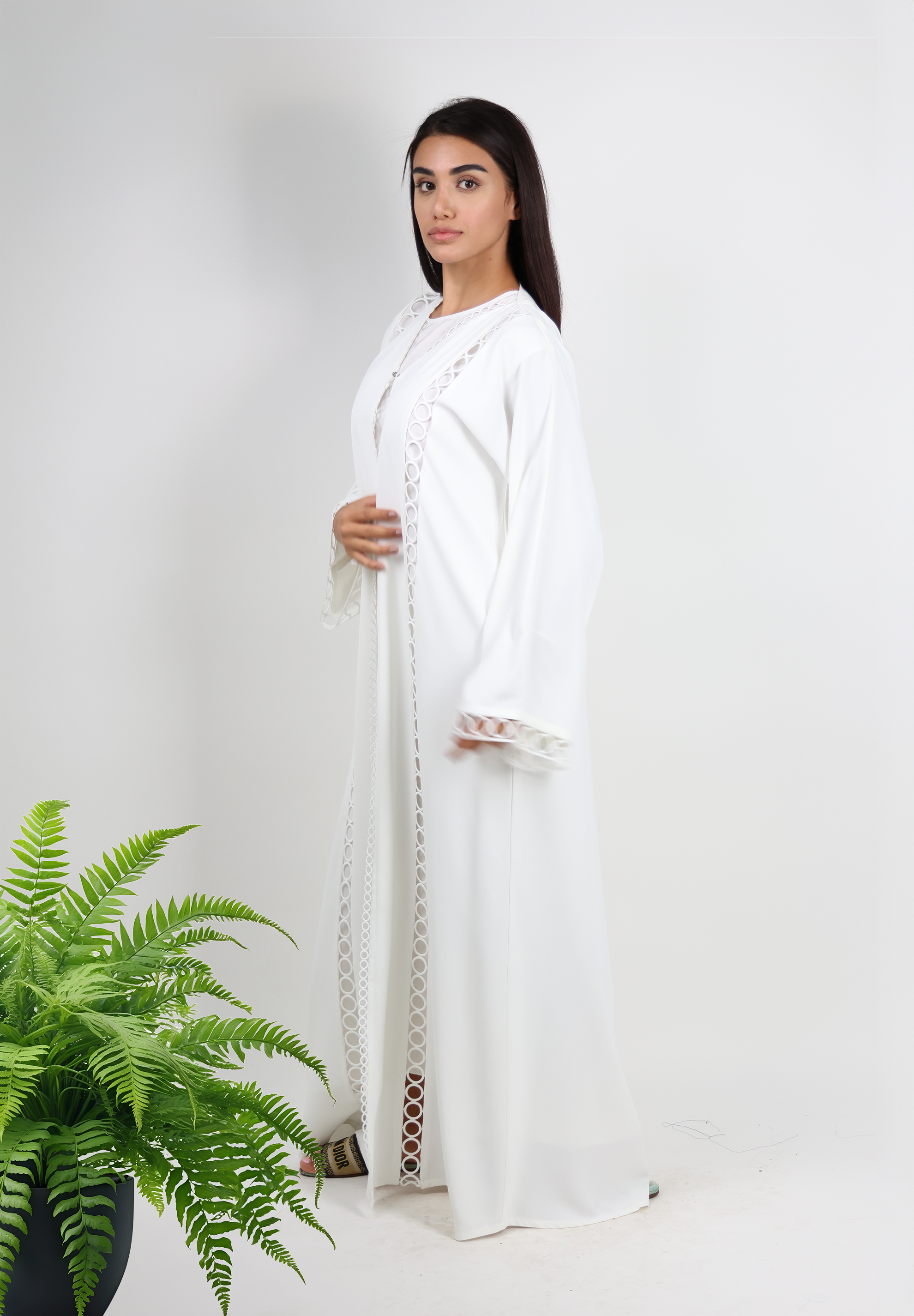 Pristine White Abaya with Contemporary Cut-Out Details