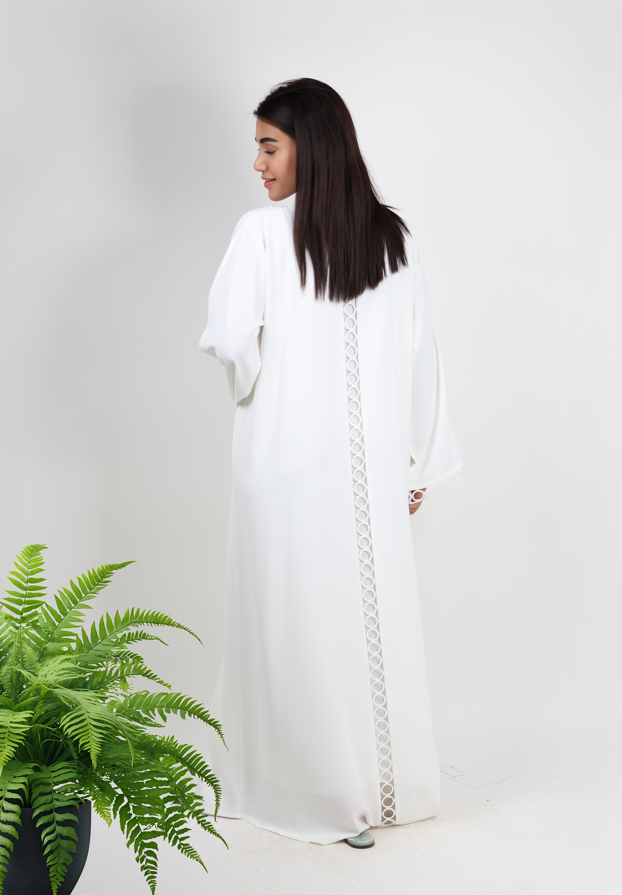 Pristine White Abaya with Contemporary Cut-Out Details