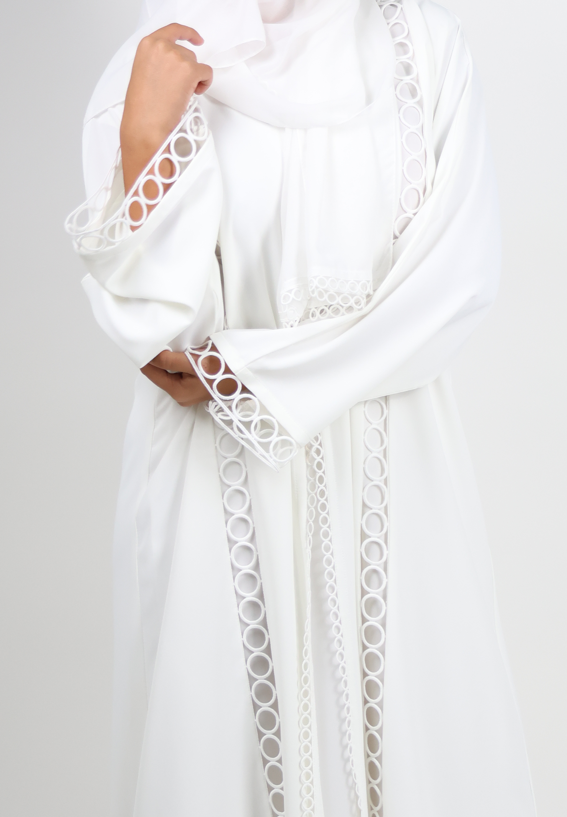 Pristine White Abaya with Contemporary Cut-Out Details