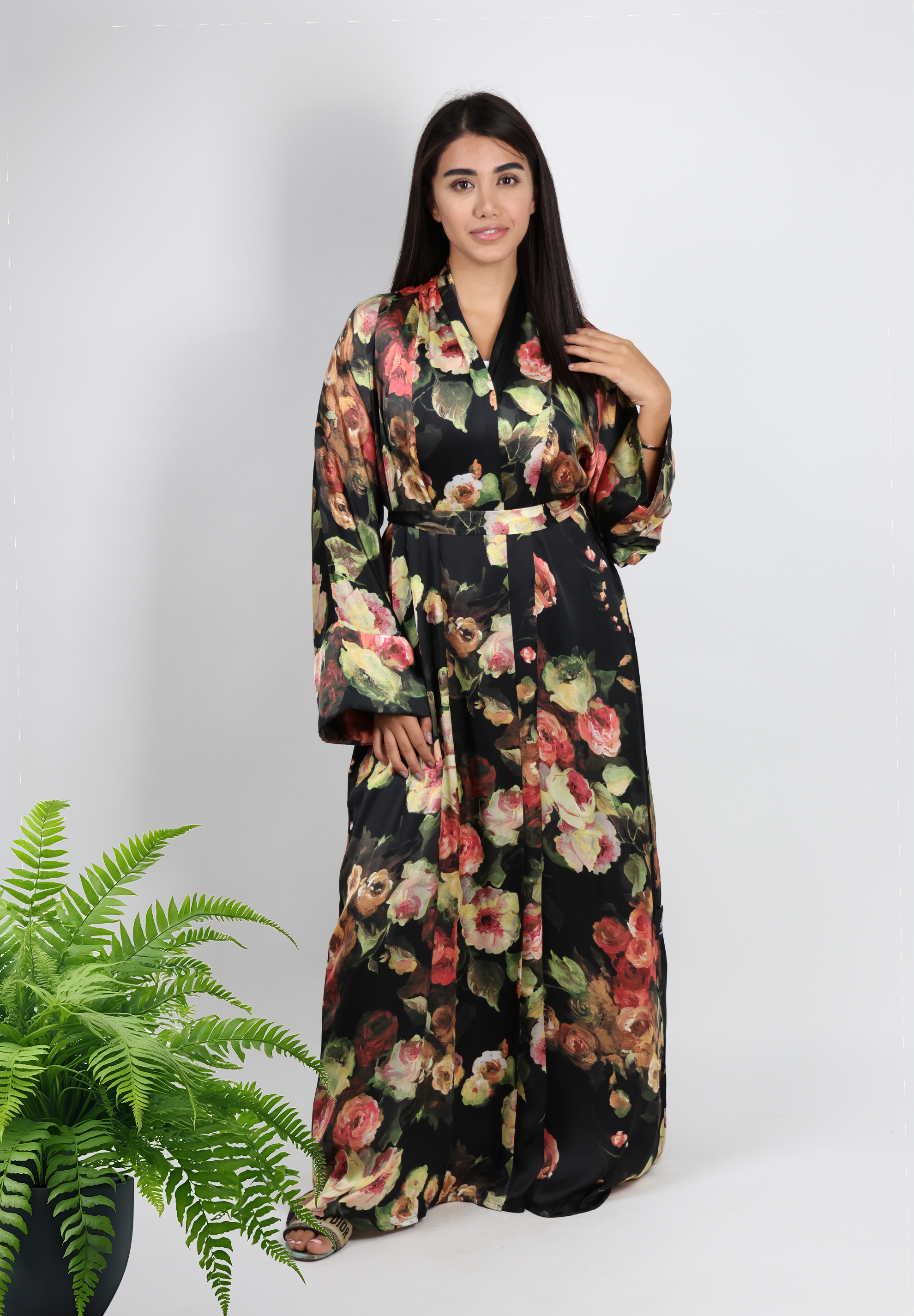 Black Floral Summer Design Abaya - Nita Fabric
