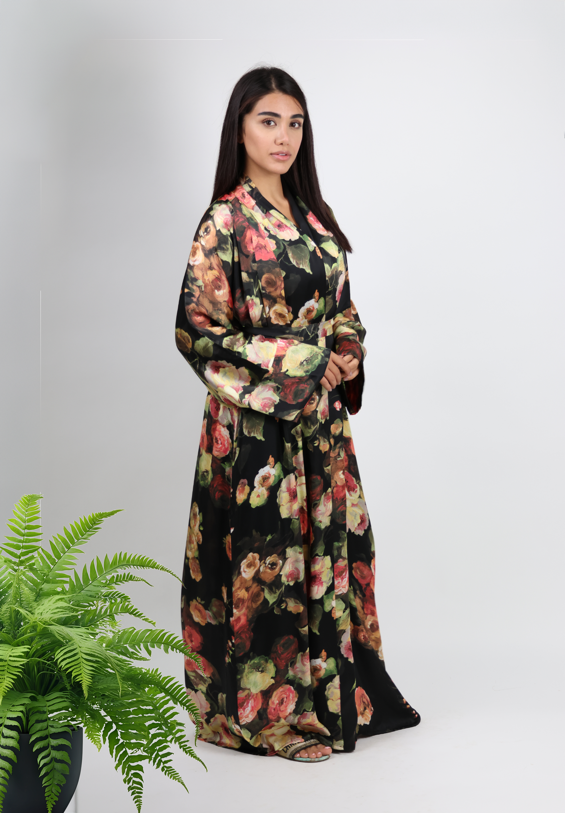 Black Floral Summer Design Abaya - Nita Fabric