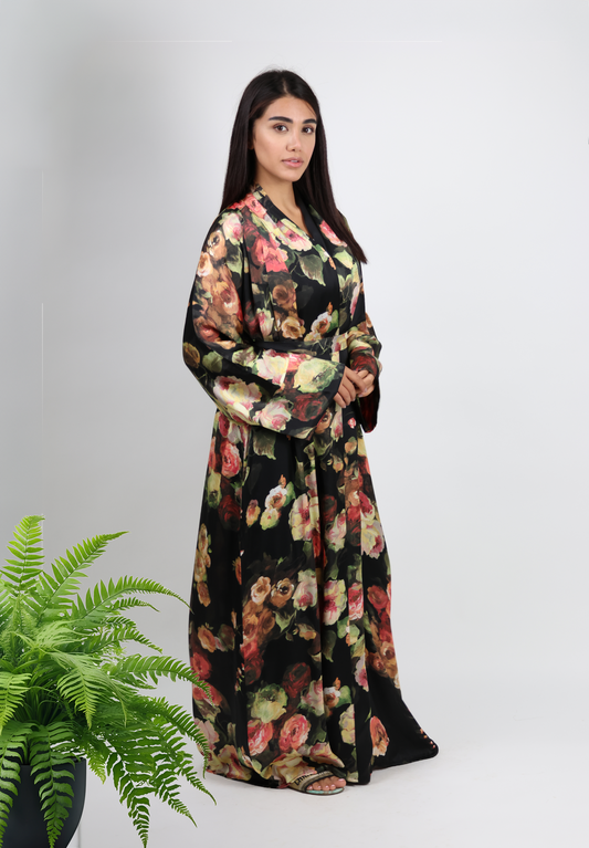 Black Floral Summer Design Abaya - Nita Fabric