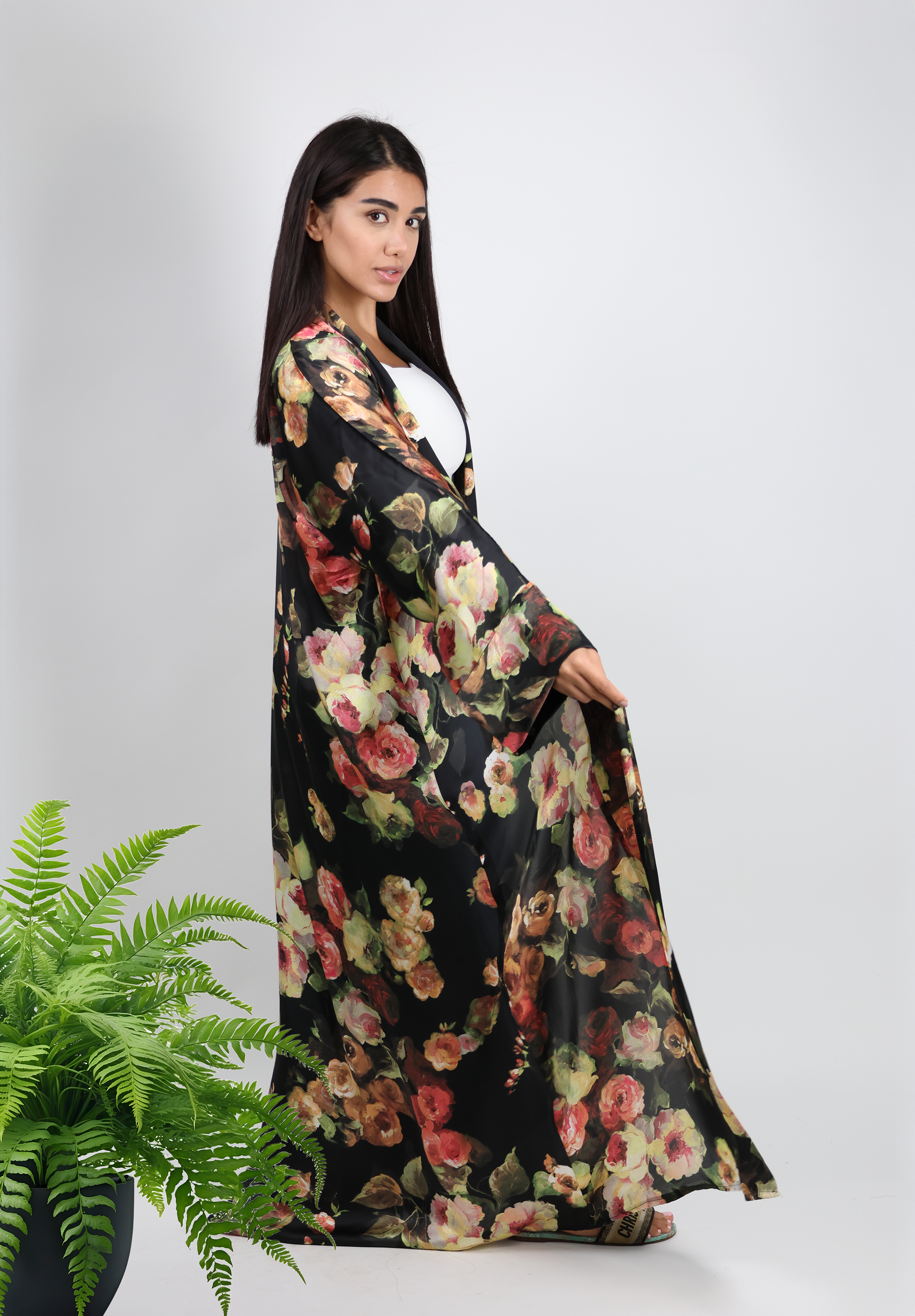 Black Floral Summer Design Abaya - Nita Fabric