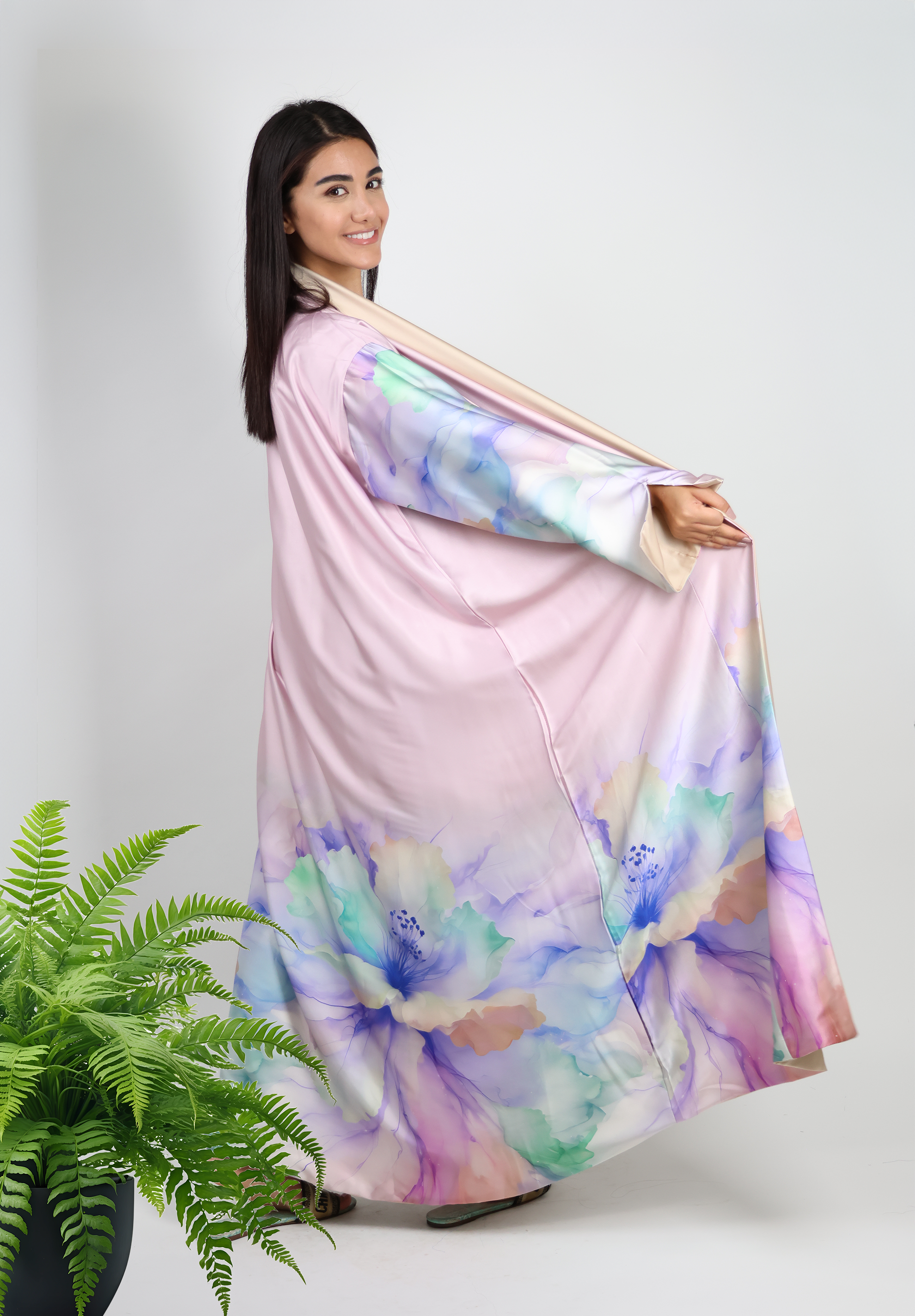 Fusion Floral Summer Design Reversible Abaya - Nita Fabric