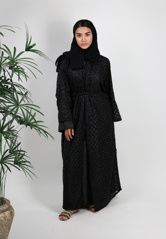 Dazzling Black Shimmer Embroidered Abaya - Glamorous Evening Wear