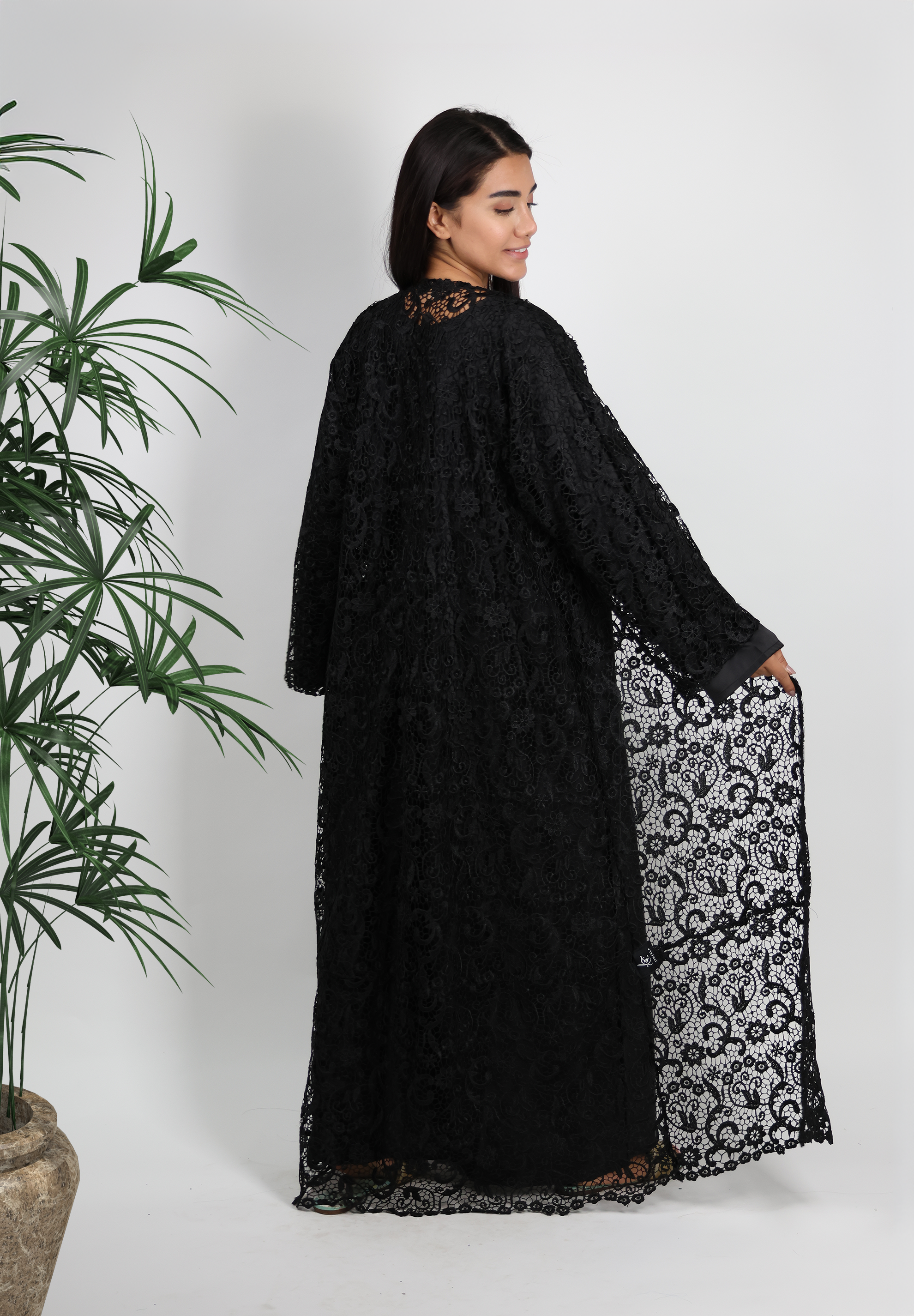 Exquisite Black Lace Overlay Abaya - Timeless Elegance