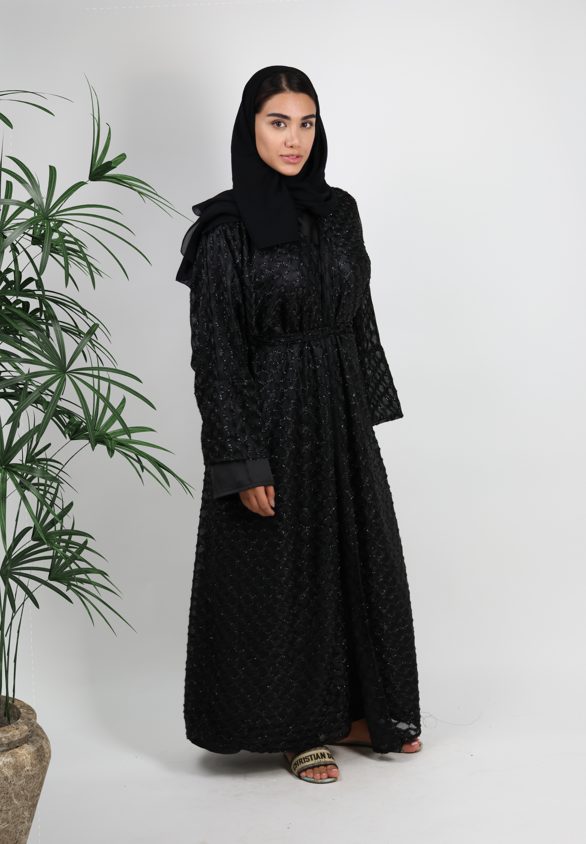 Dazzling Black Shimmer Embroidered Abaya - Glamorous Evening Wear