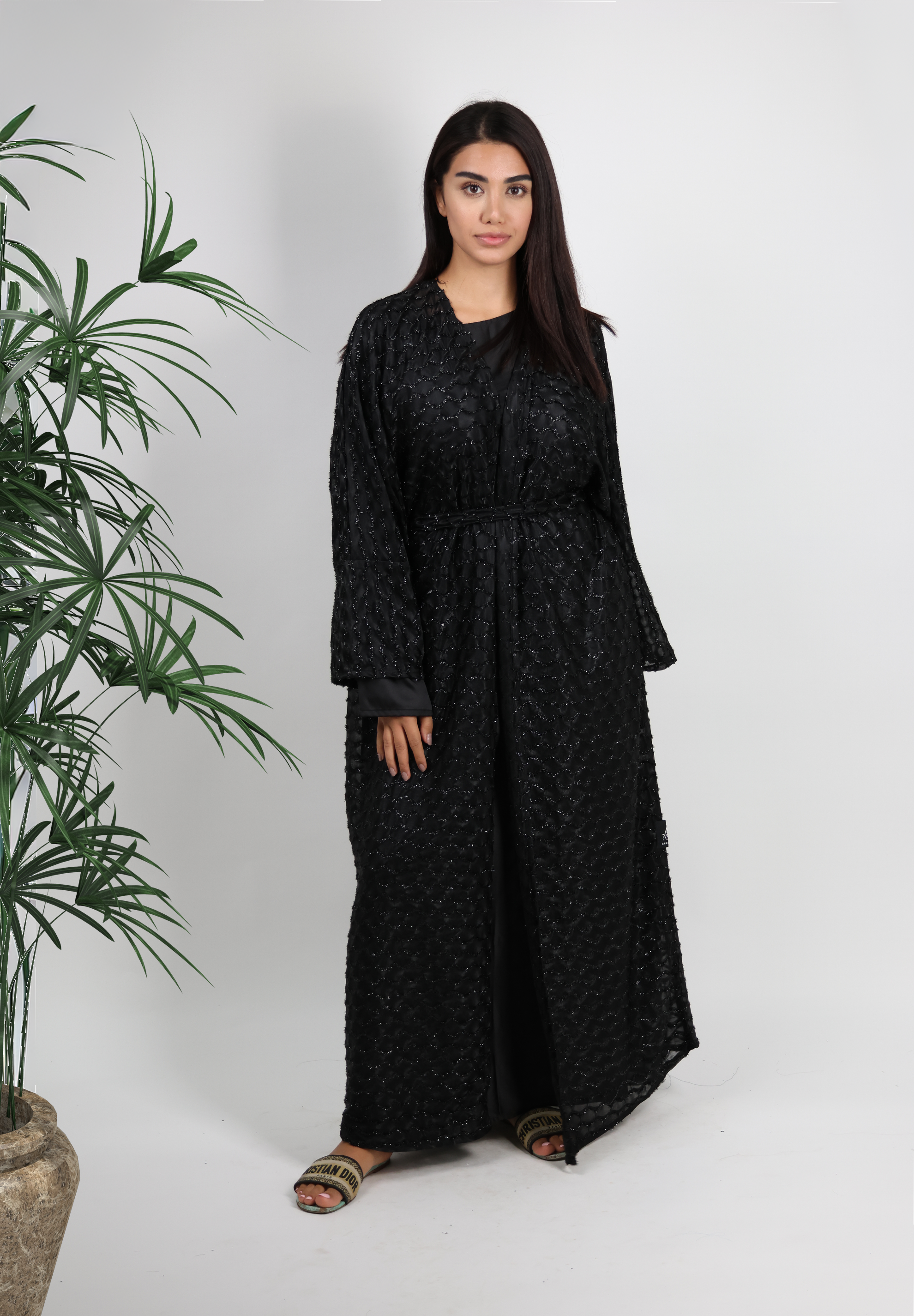 Dazzling Black Shimmer Embroidered Abaya - Glamorous Evening Wear