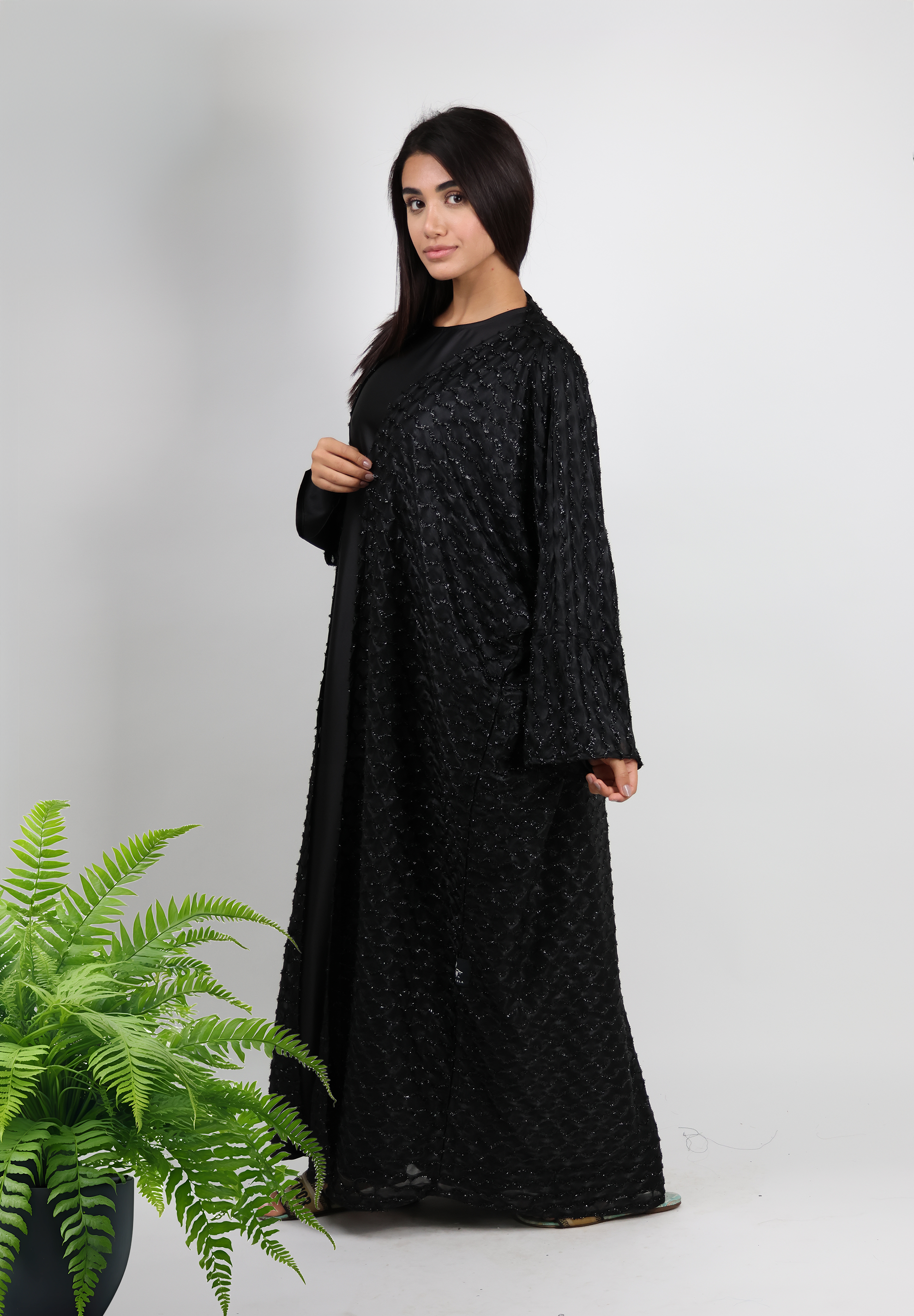 Dazzling Black Shimmer Embroidered Abaya - Glamorous Evening Wear