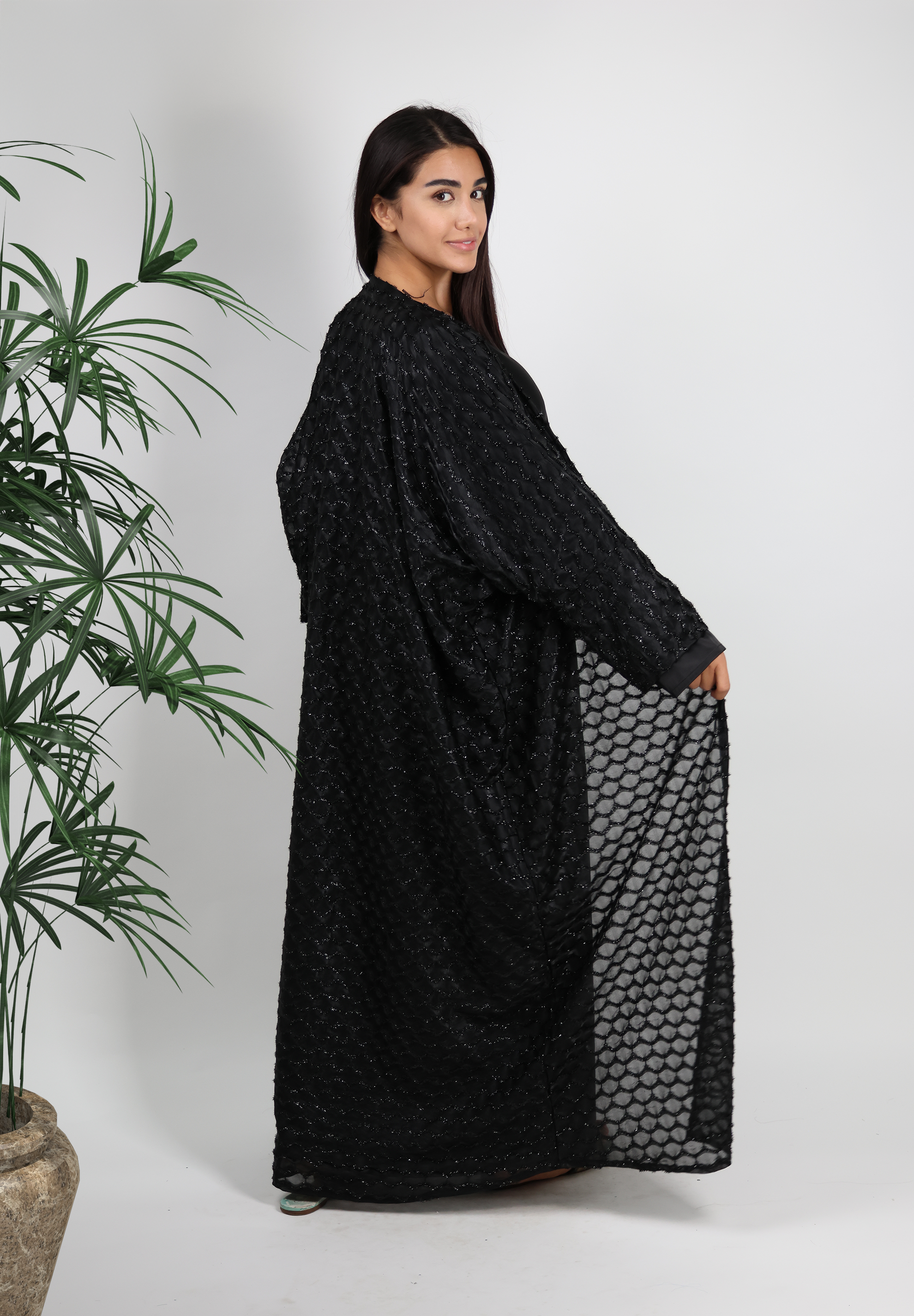 Dazzling Black Shimmer Embroidered Abaya - Glamorous Evening Wear