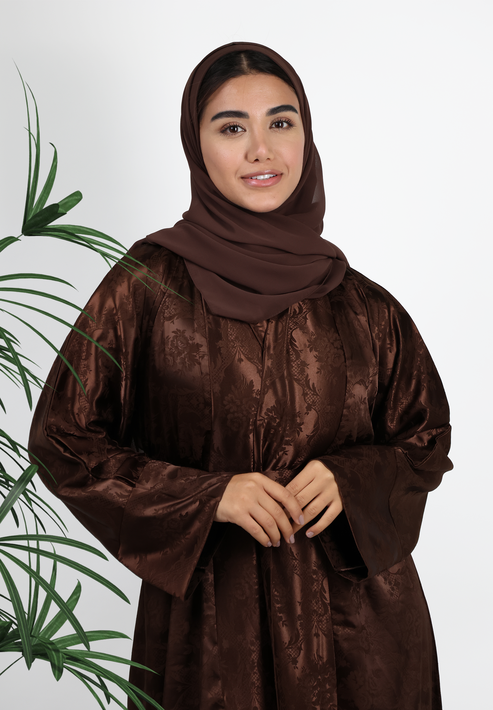 Luxurious Chocolate Brown Jacquard Abaya - Subtle Elegance