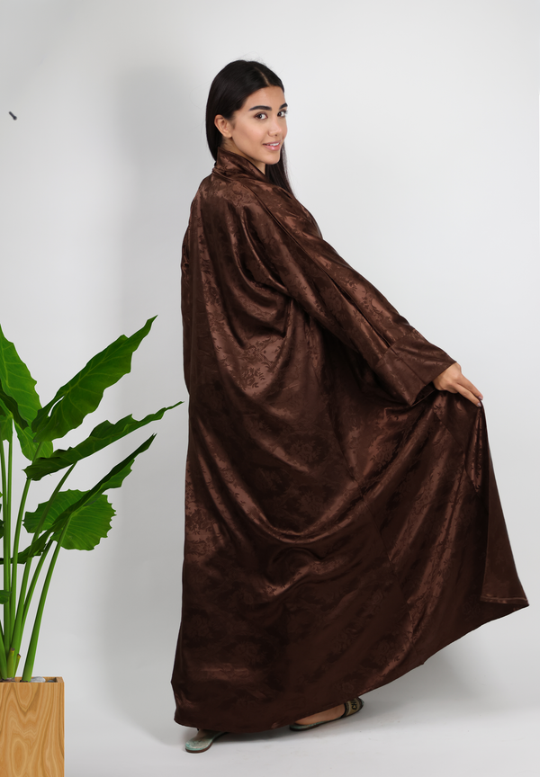 Luxurious Chocolate Brown Jacquard Abaya - Subtle Elegance