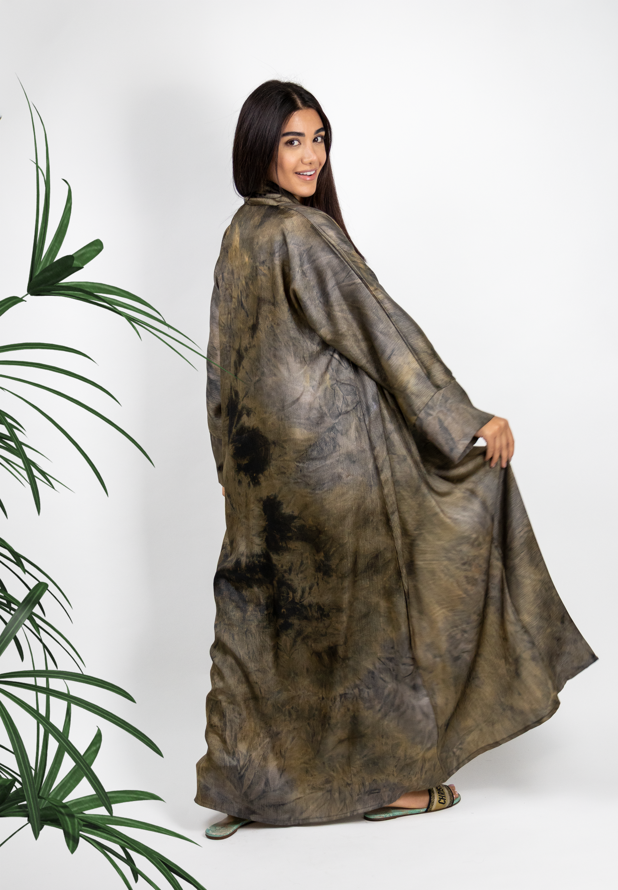 Artistic Earth-Toned Tie-Dye Abaya - Modern Bohemian Chic