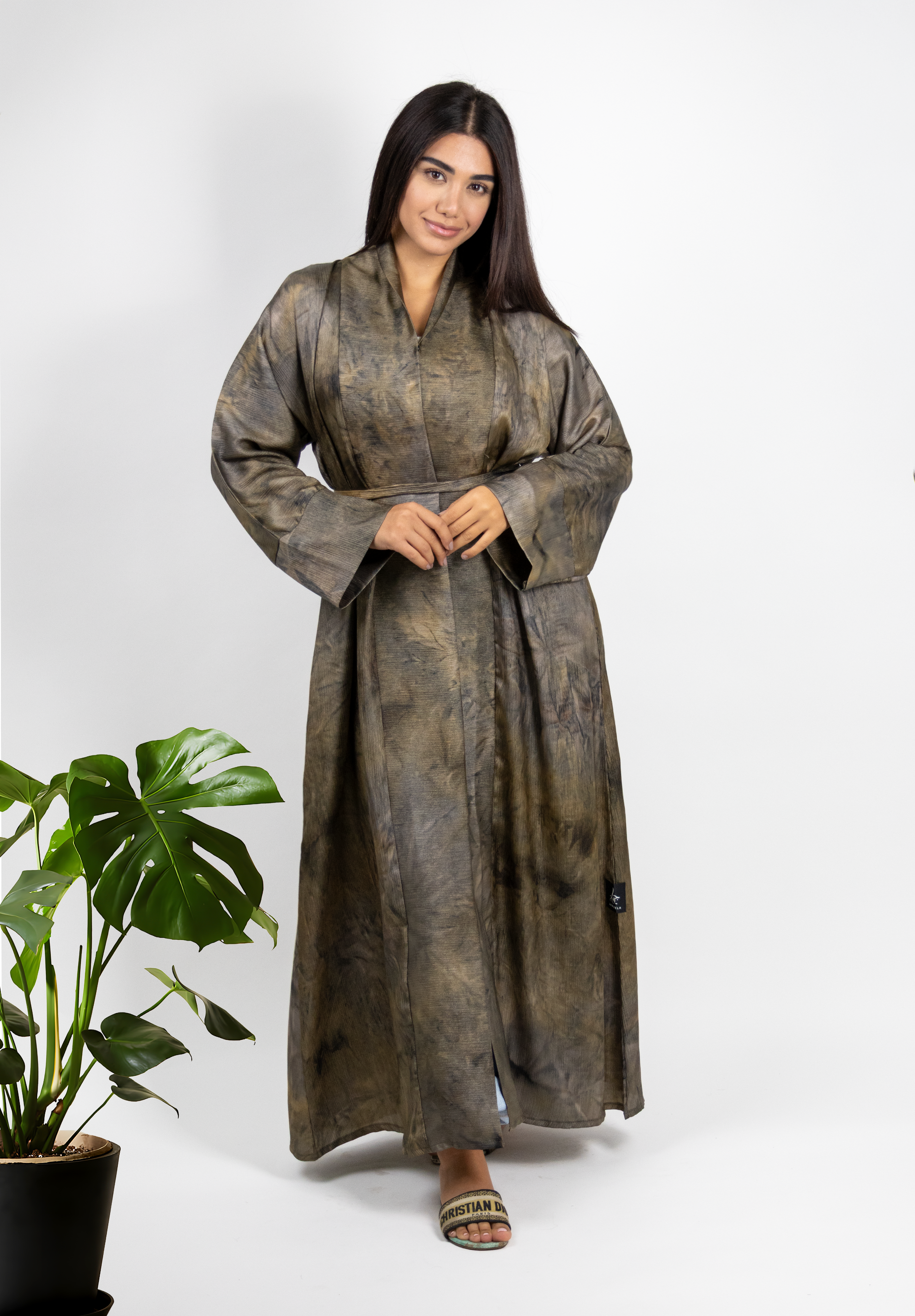 Artistic Earth-Toned Tie-Dye Abaya - Modern Bohemian Chic