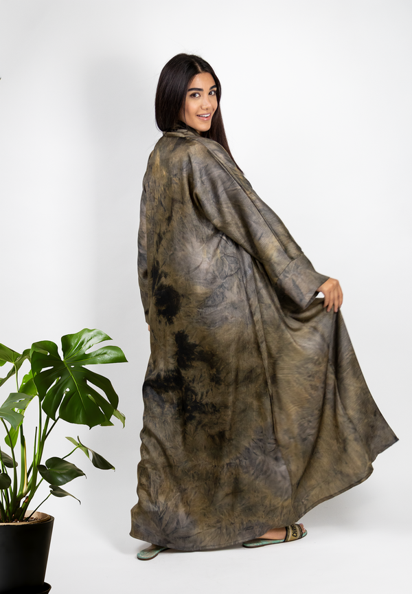 Artistic Earth-Toned Tie-Dye Abaya - Modern Bohemian Chic