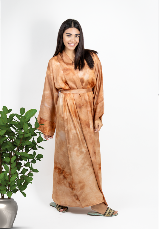 Sun-Kissed Terracotta Tie-Dye Abaya - Modern Artistic Flow