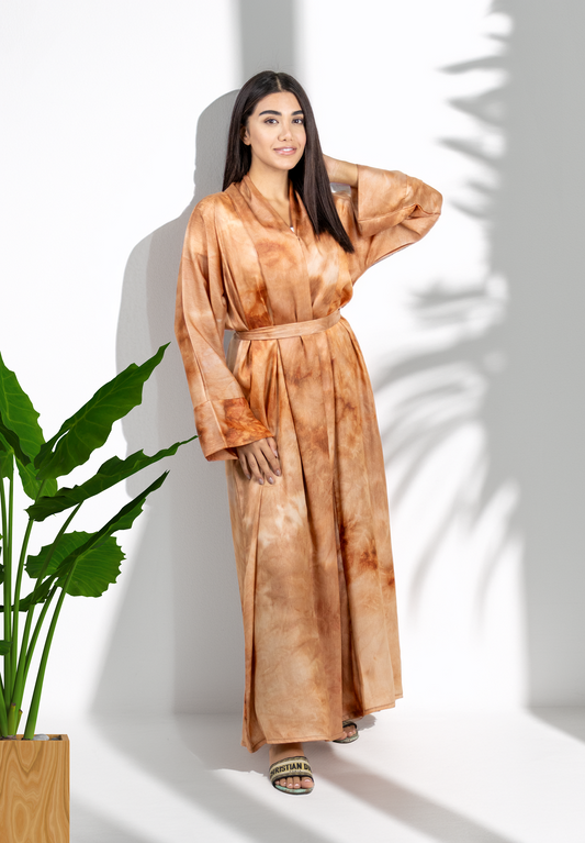 Sun-Kissed Terracotta Tie-Dye Abaya - Modern Artistic Flow