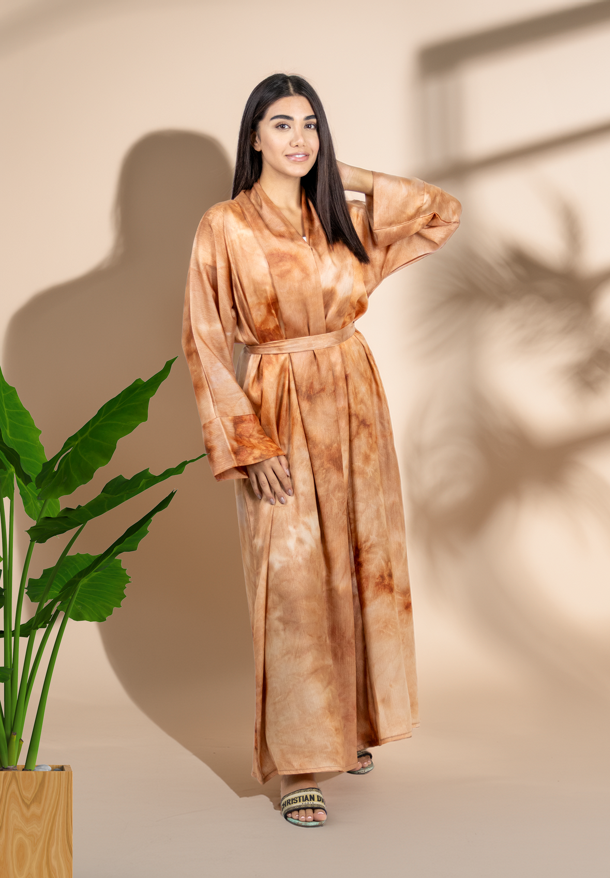 Sun-Kissed Terracotta Tie-Dye Abaya - Modern Artistic Flow