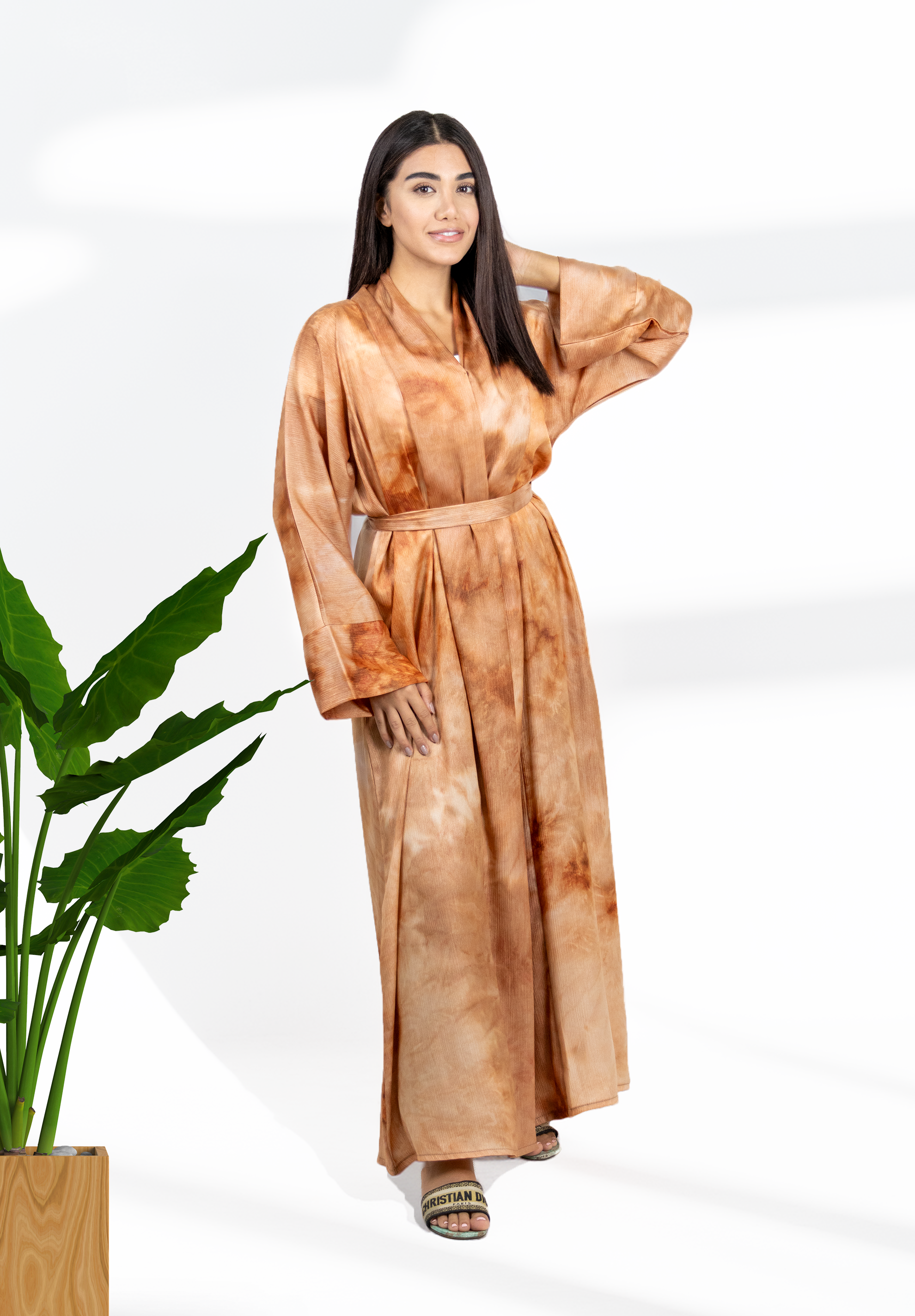 Sun-Kissed Terracotta Tie-Dye Abaya - Modern Artistic Flow