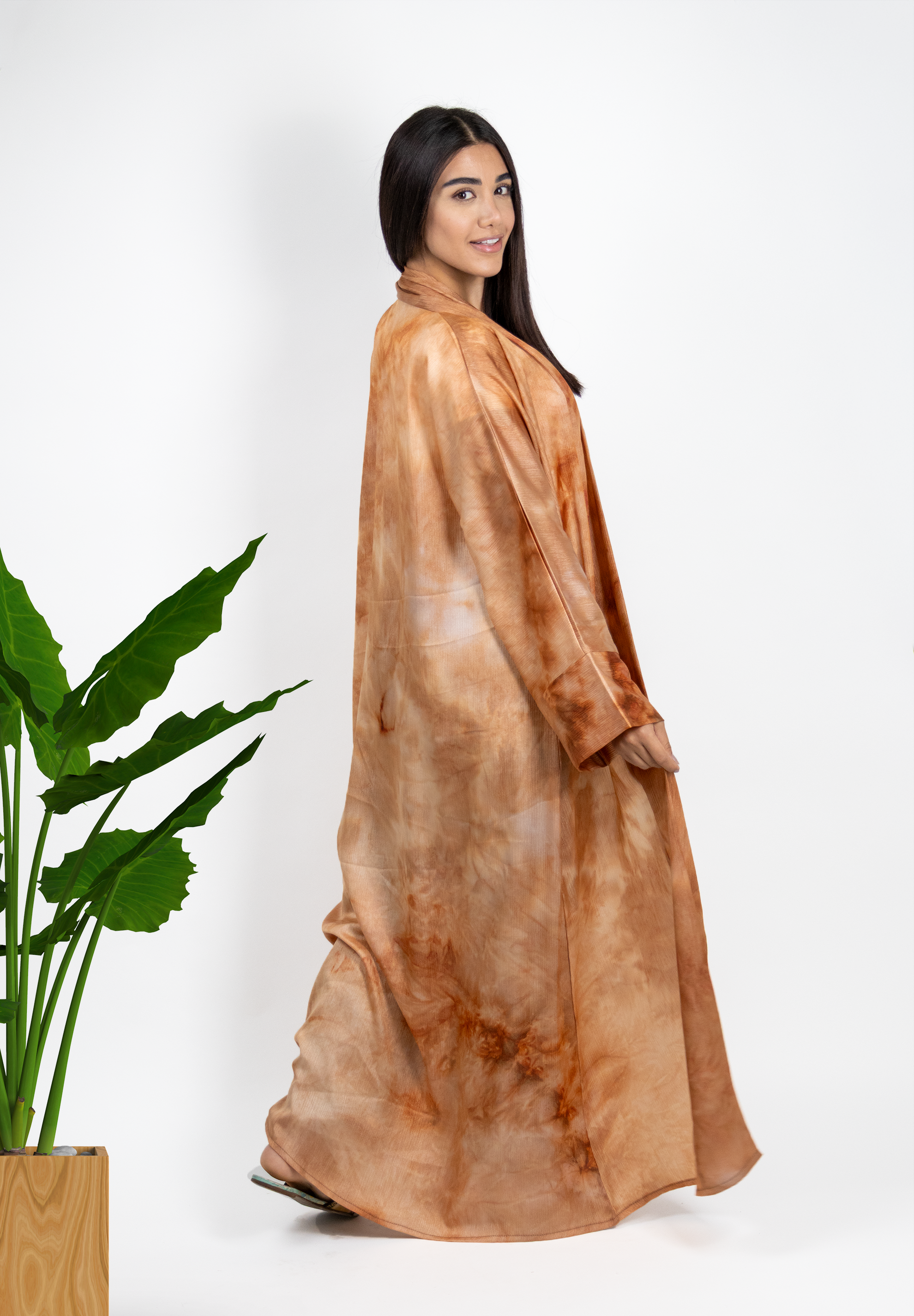 Sun-Kissed Terracotta Tie-Dye Abaya - Modern Artistic Flow