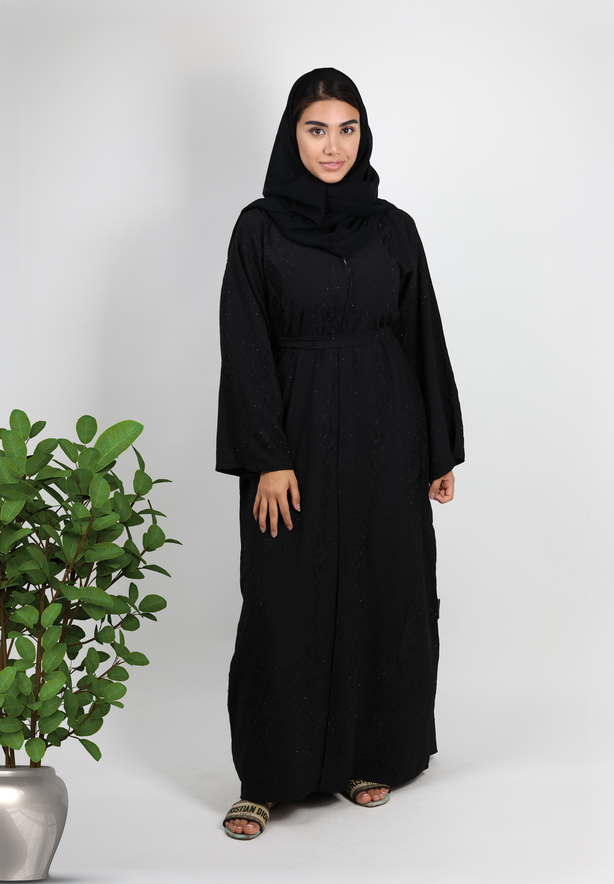 Elegant Black Textured Abaya with Subtle Shimmer - Modern Classic