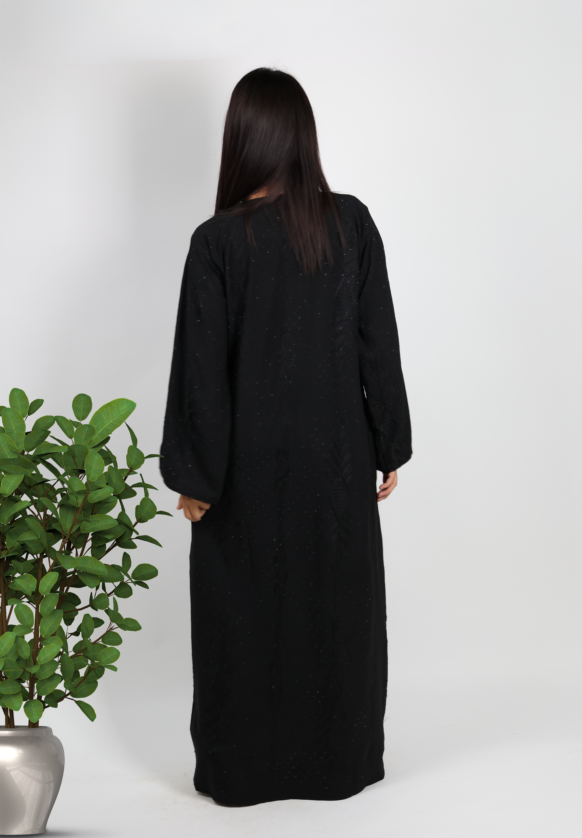 Elegant Black Textured Abaya with Subtle Shimmer - Modern Classic